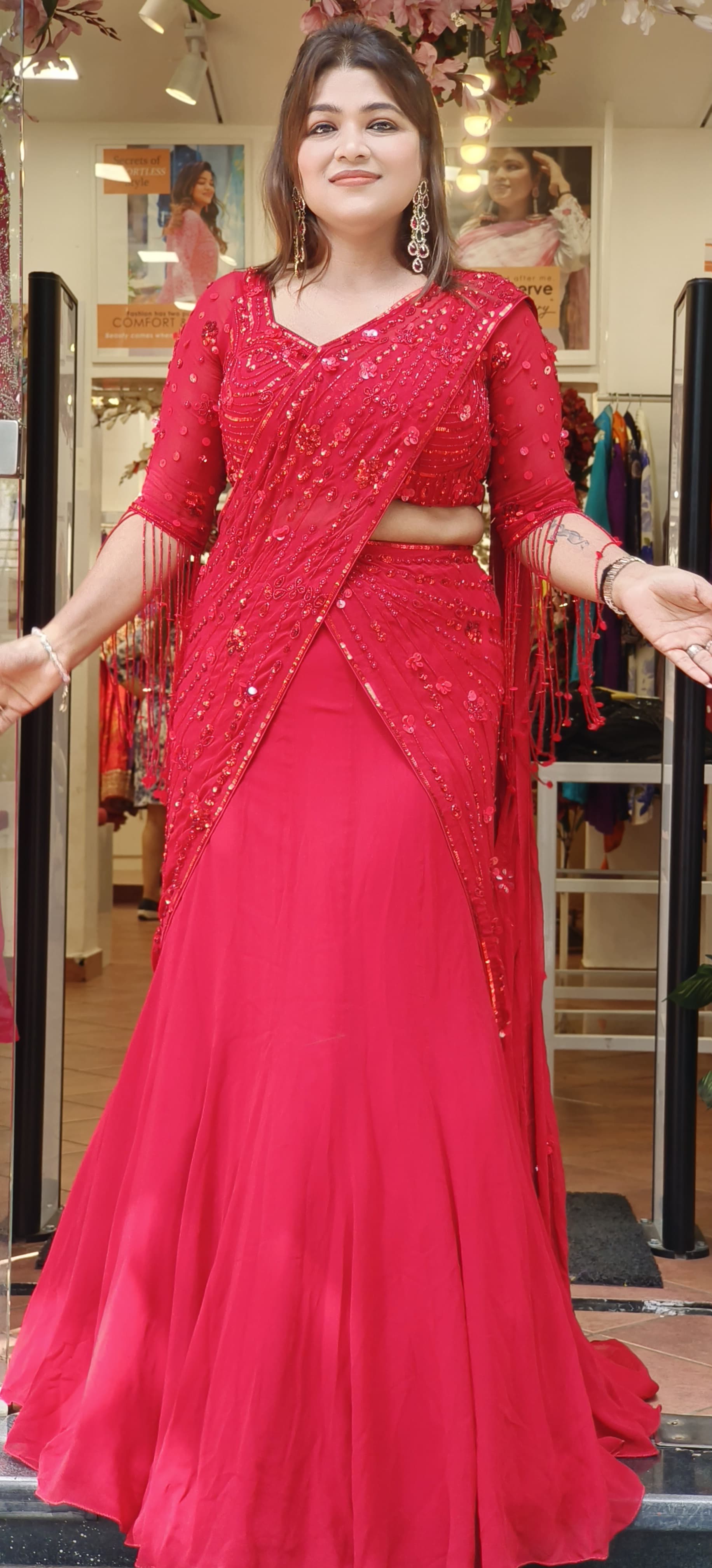 Stunning Georgette Embellished Lehenga Set with Stylish Sleeves DRY WASH-(Dispatching After 20 Days)