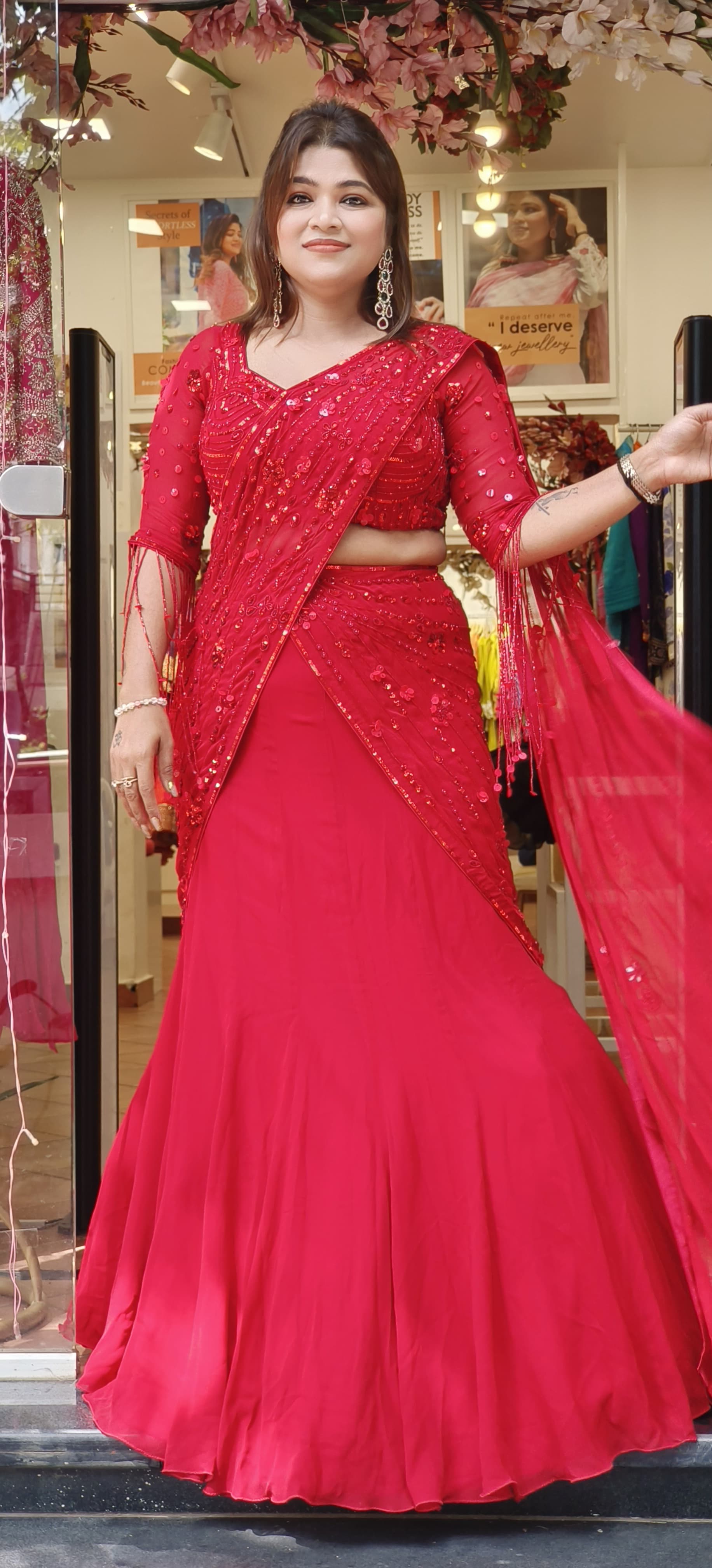 Stunning Georgette Embellished Lehenga Set with Stylish Sleeves DRY WASH-(Dispatching After 20 Days)