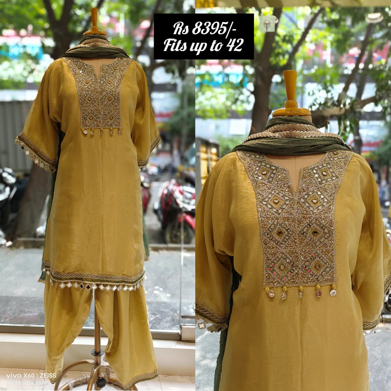 Party Wear Shimmer Tissue  Real Mirror Work Full Suit With Tissue Dupatta DRYWASH-06757-58