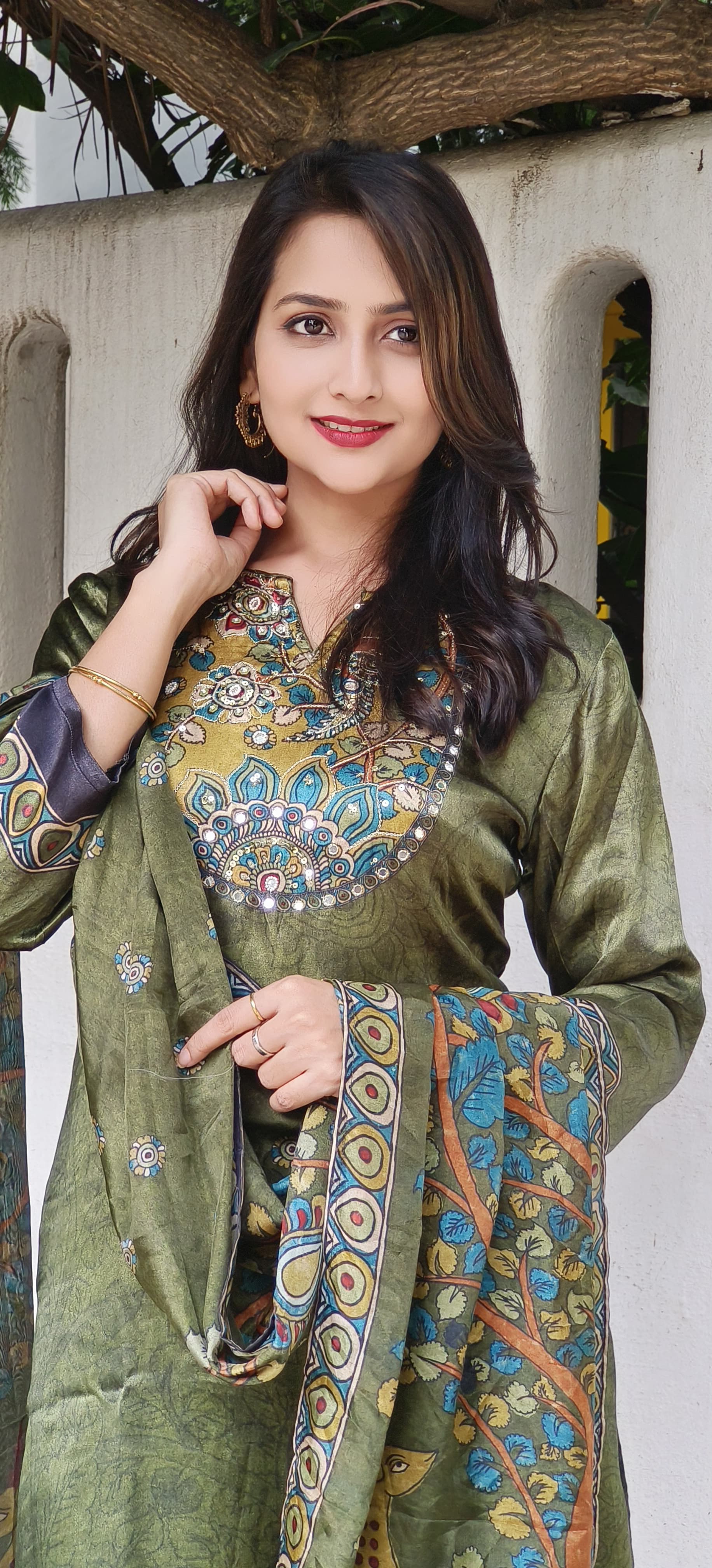 Kalamkari Print Gajji Silk Full Suit Set with Digital Print Dupatta-07691-07701