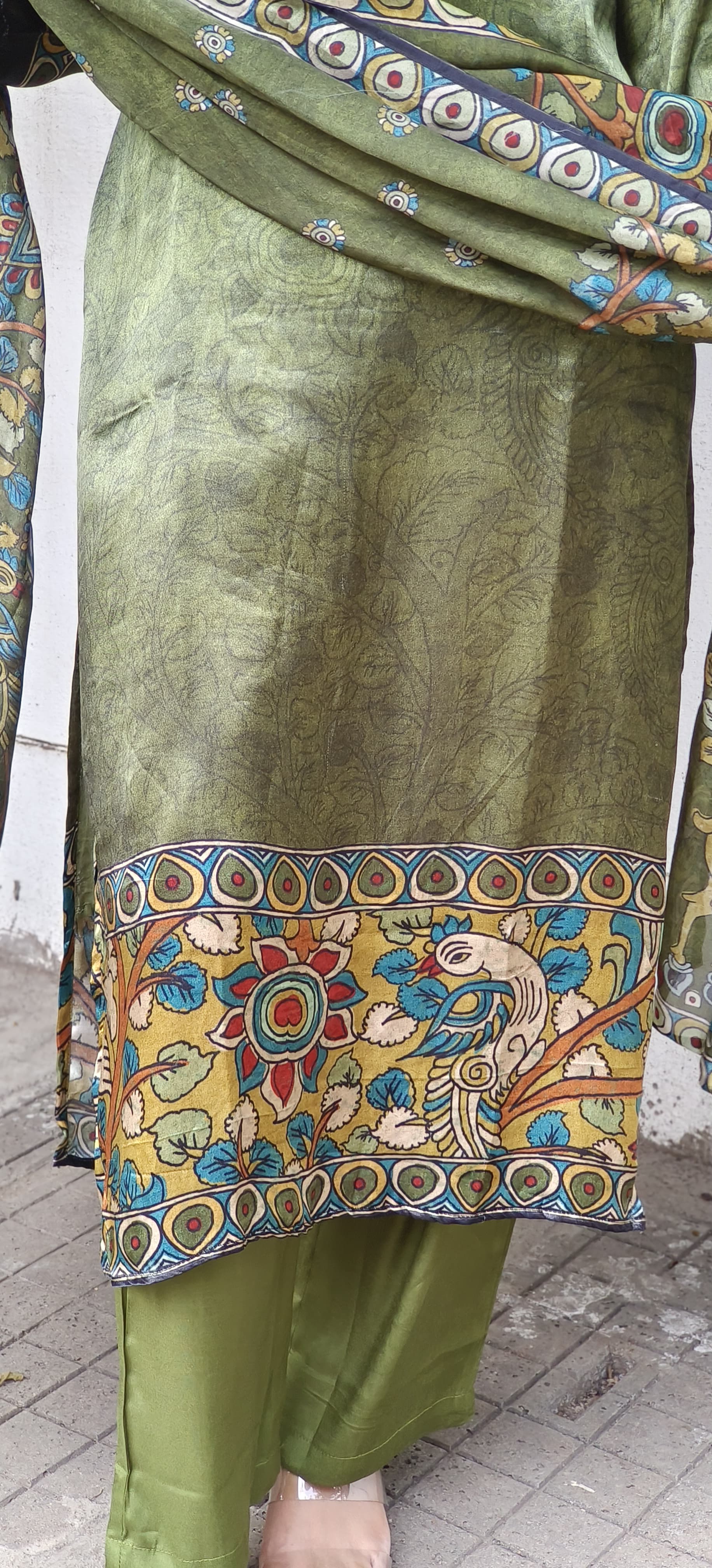 Kalamkari Print Gajji Silk Full Suit Set with Digital Print Dupatta-07691-07701