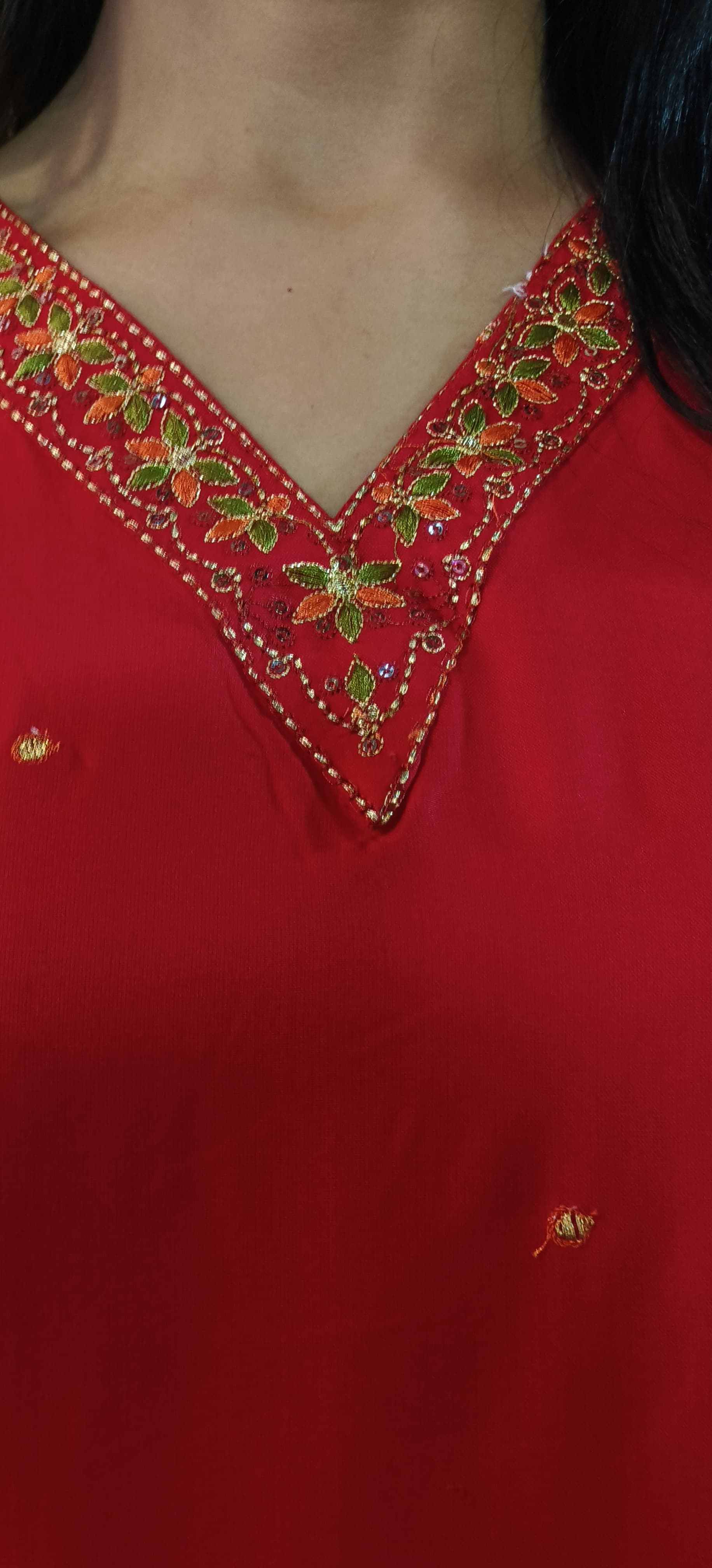 Beautiful V-Neck Embroidery Slub Cotton Only kurti-