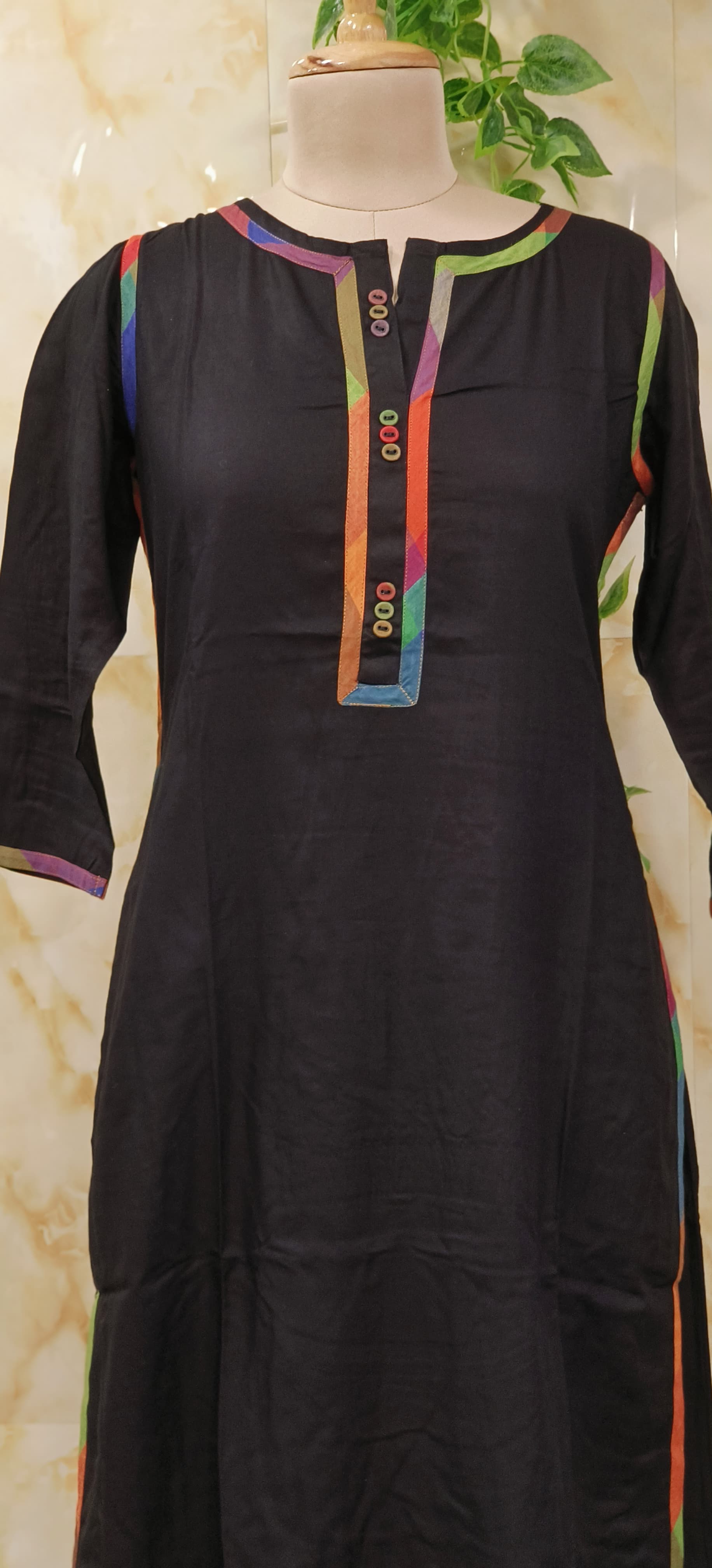 Colourful Detailed Neck Solid shade Kurta with pant