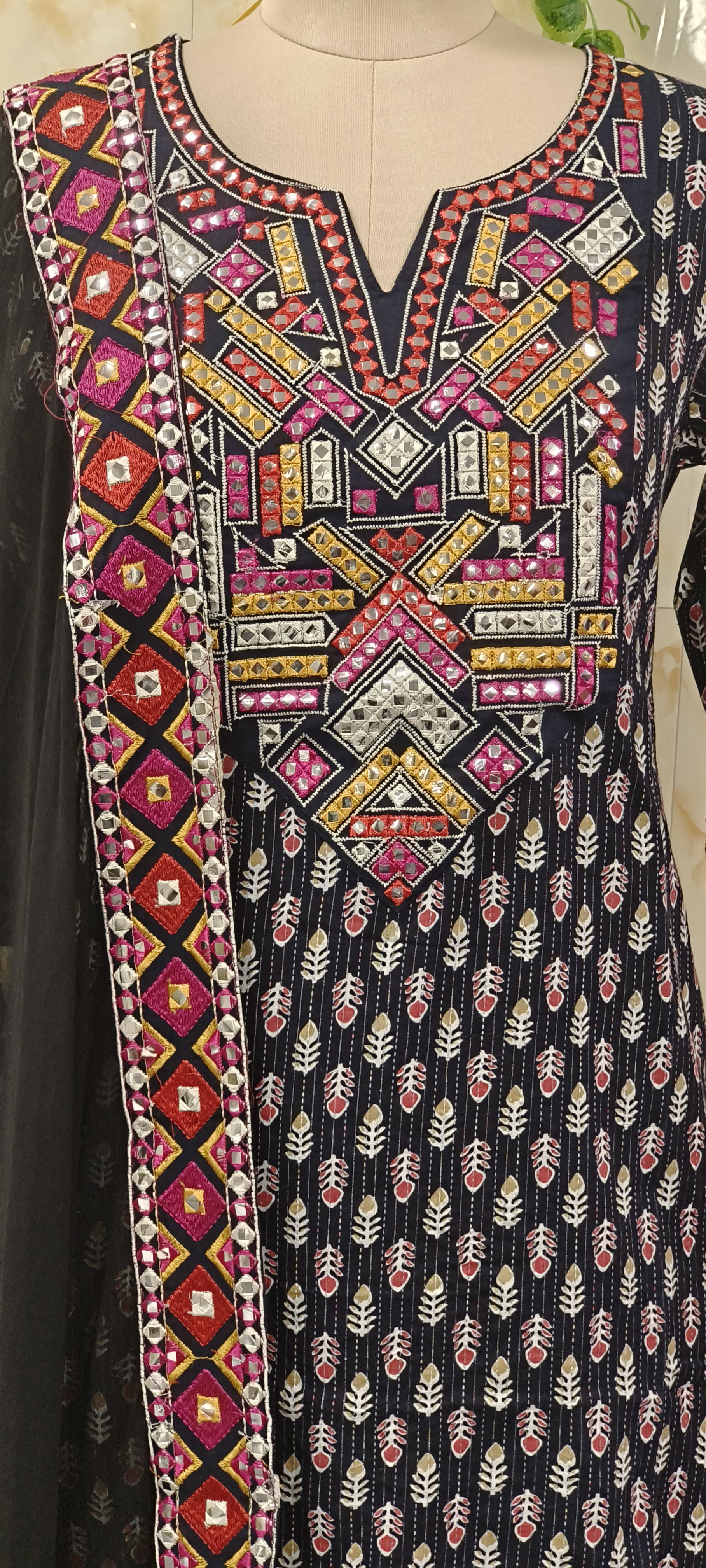 Ethnic Foil Mirror Work Kurta with Pant and Dupatta Vibrant Traditional Patterns