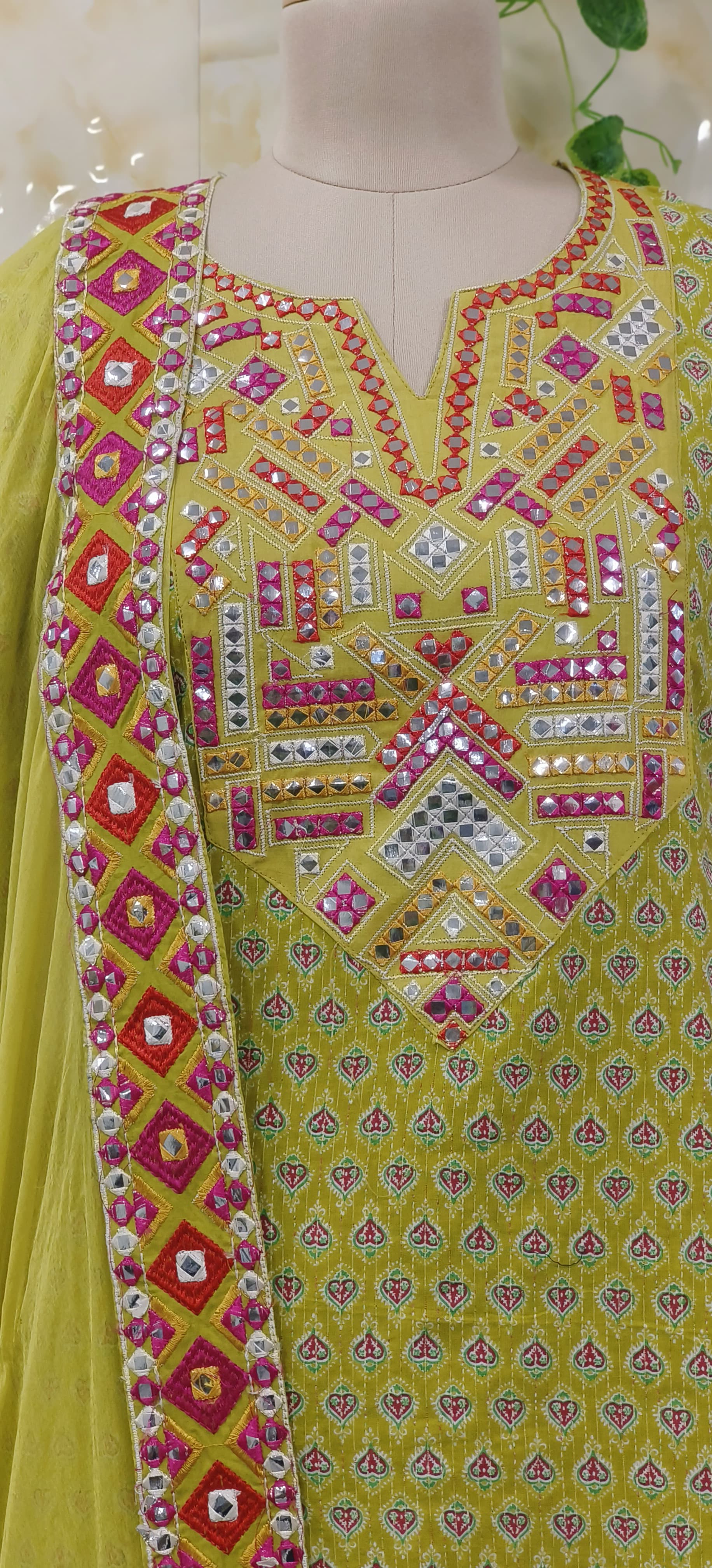 Ethnic Foil Mirror Work Kurta with Pant and Dupatta Vibrant Traditional Patterns