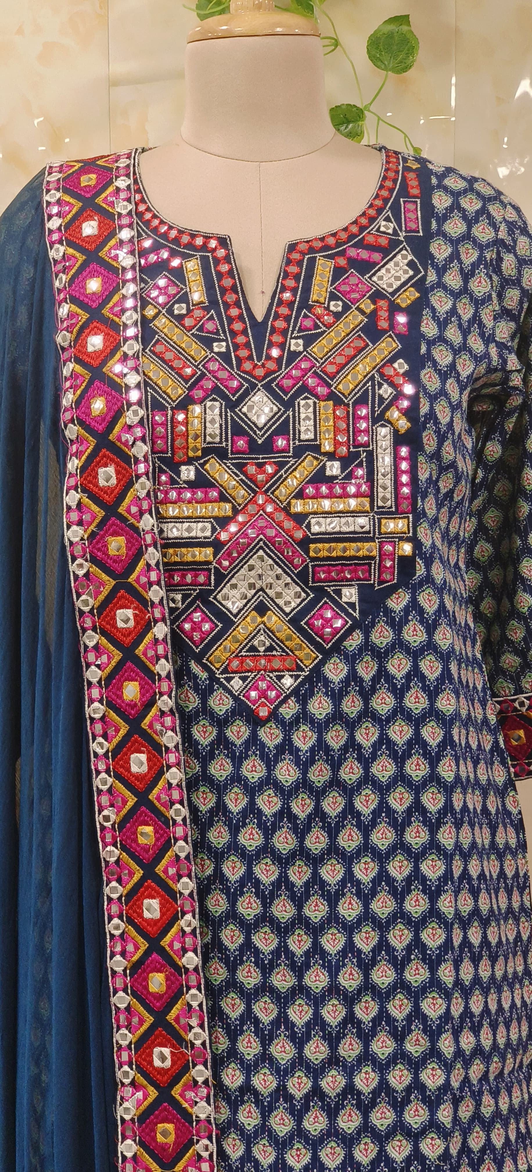 Ethnic Foil Mirror Work Kurta with Pant and Dupatta Vibrant Traditional Patterns