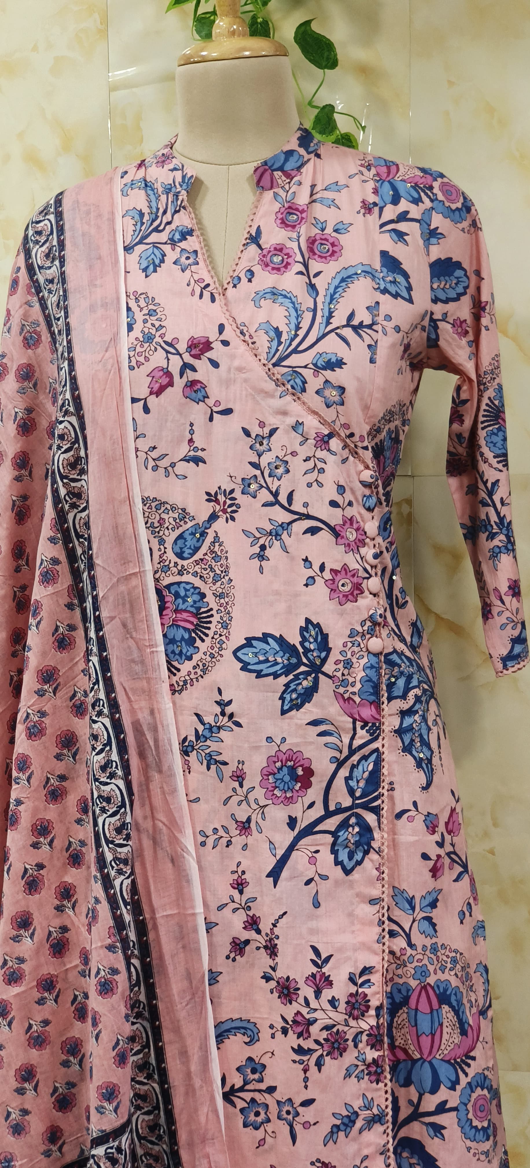 Cotton Printed Anrakha style Full suit set