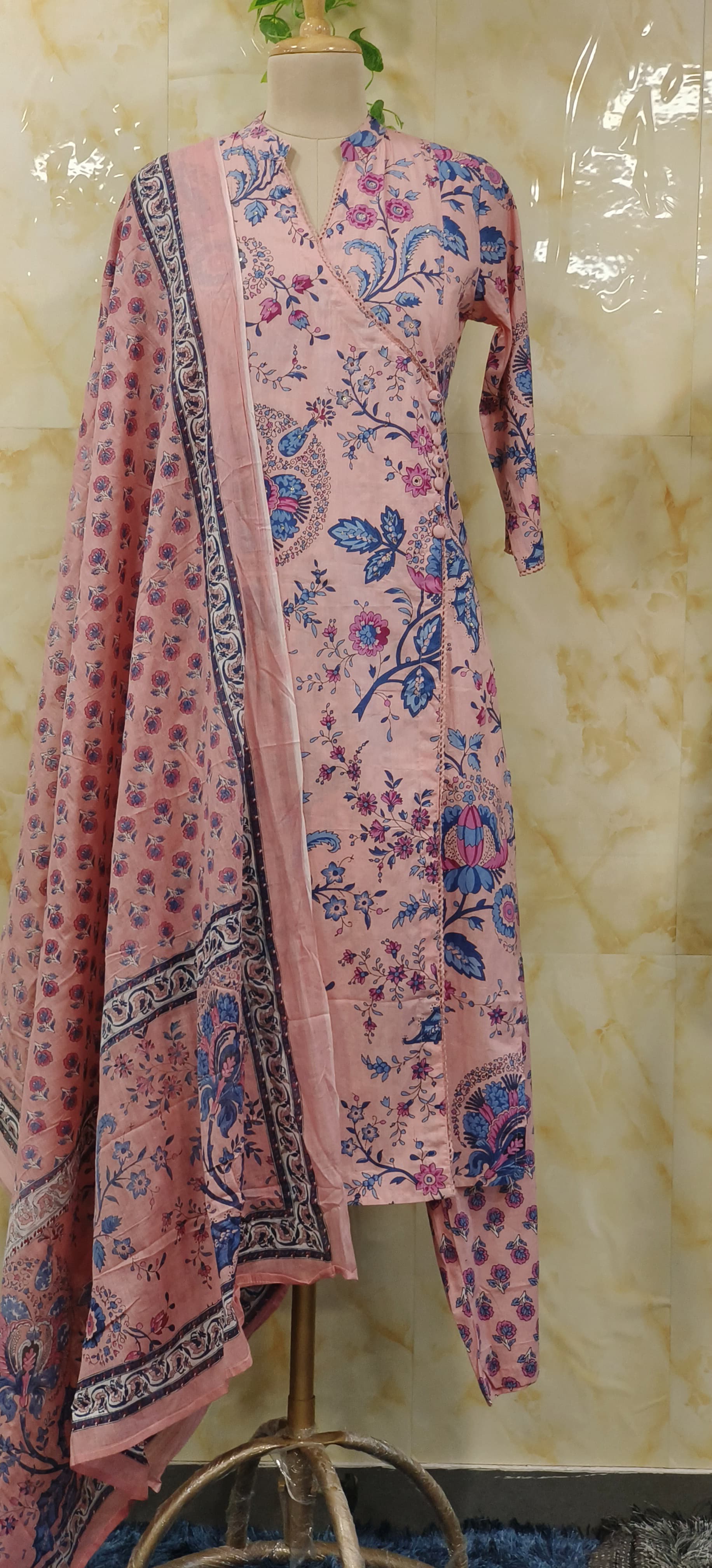 Cotton Printed Anrakha style Full suit set