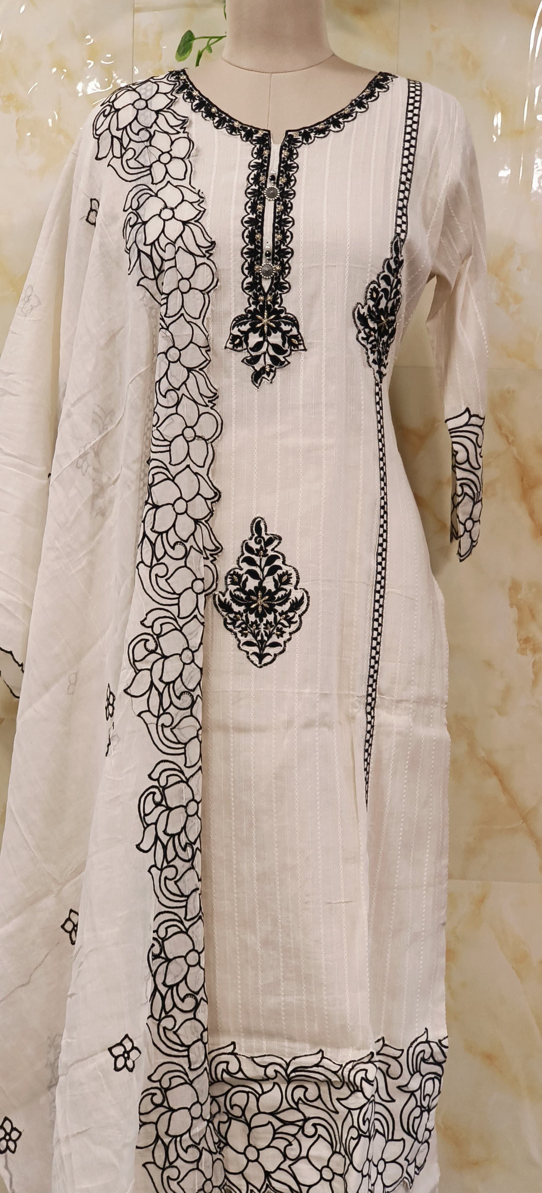 Kora cotton embroidered Cutwork Full suit set