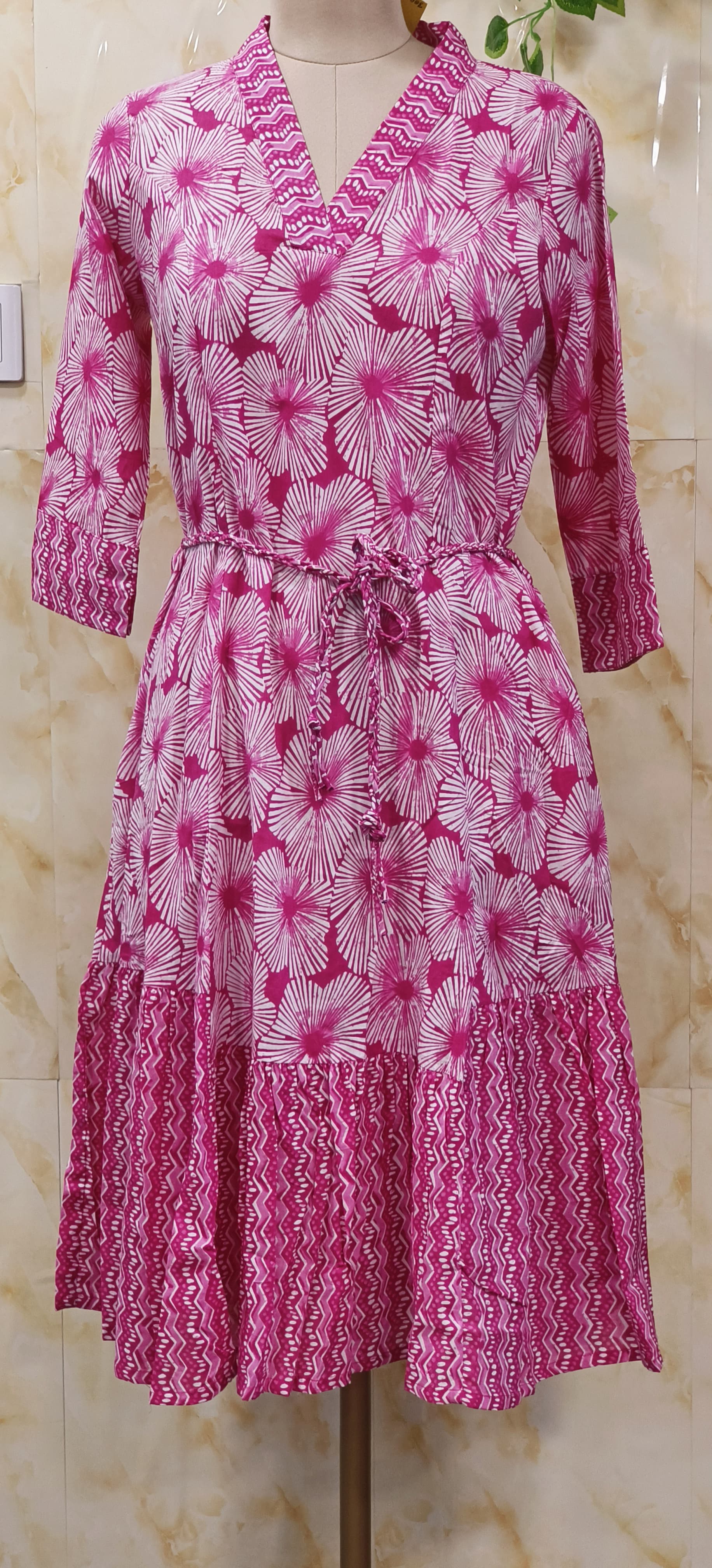 Cotton Printed VNeck Floral Ankel length Frock