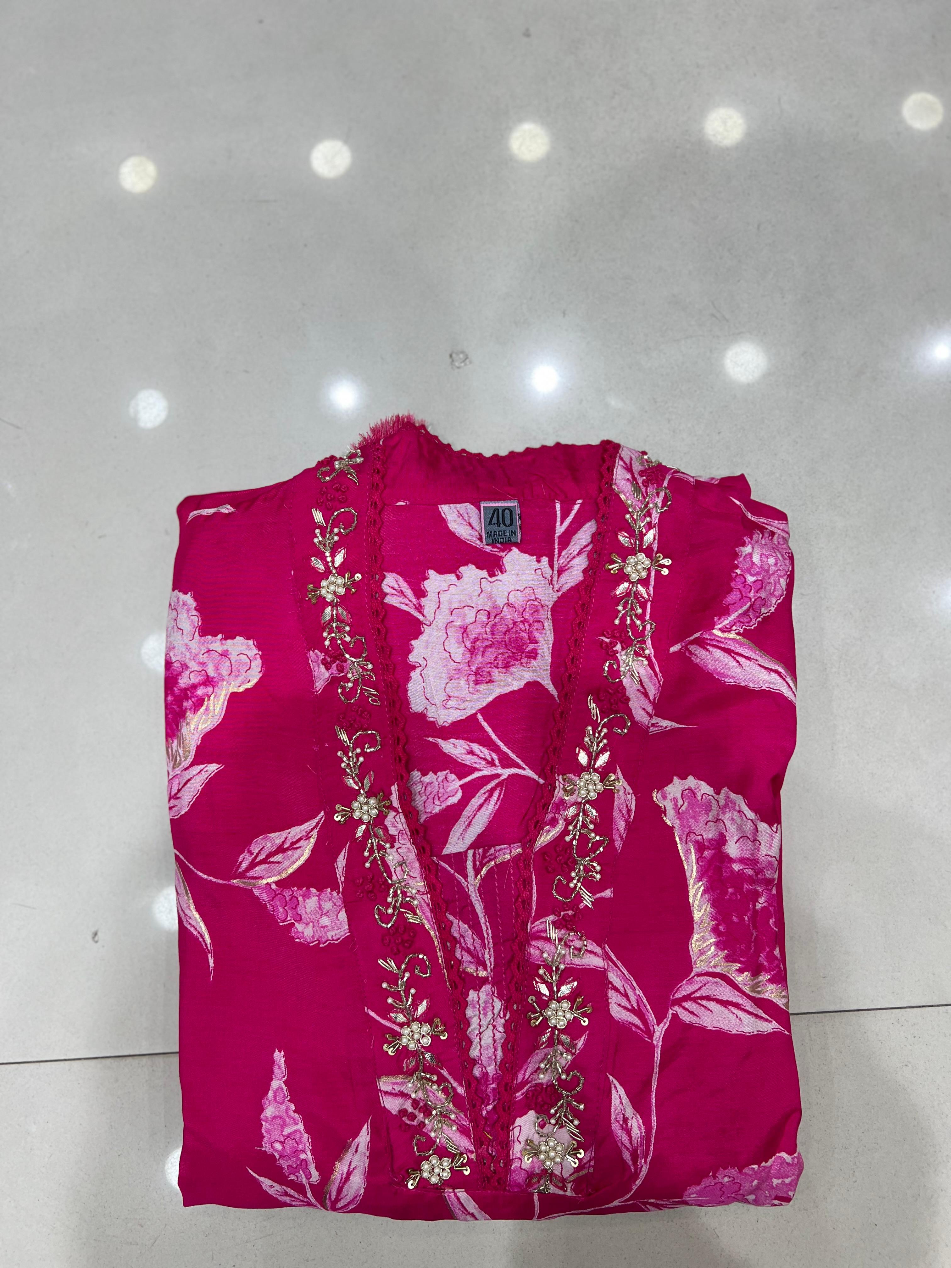 Floral print  Embroidered Neck Kurta pant with Dupatta