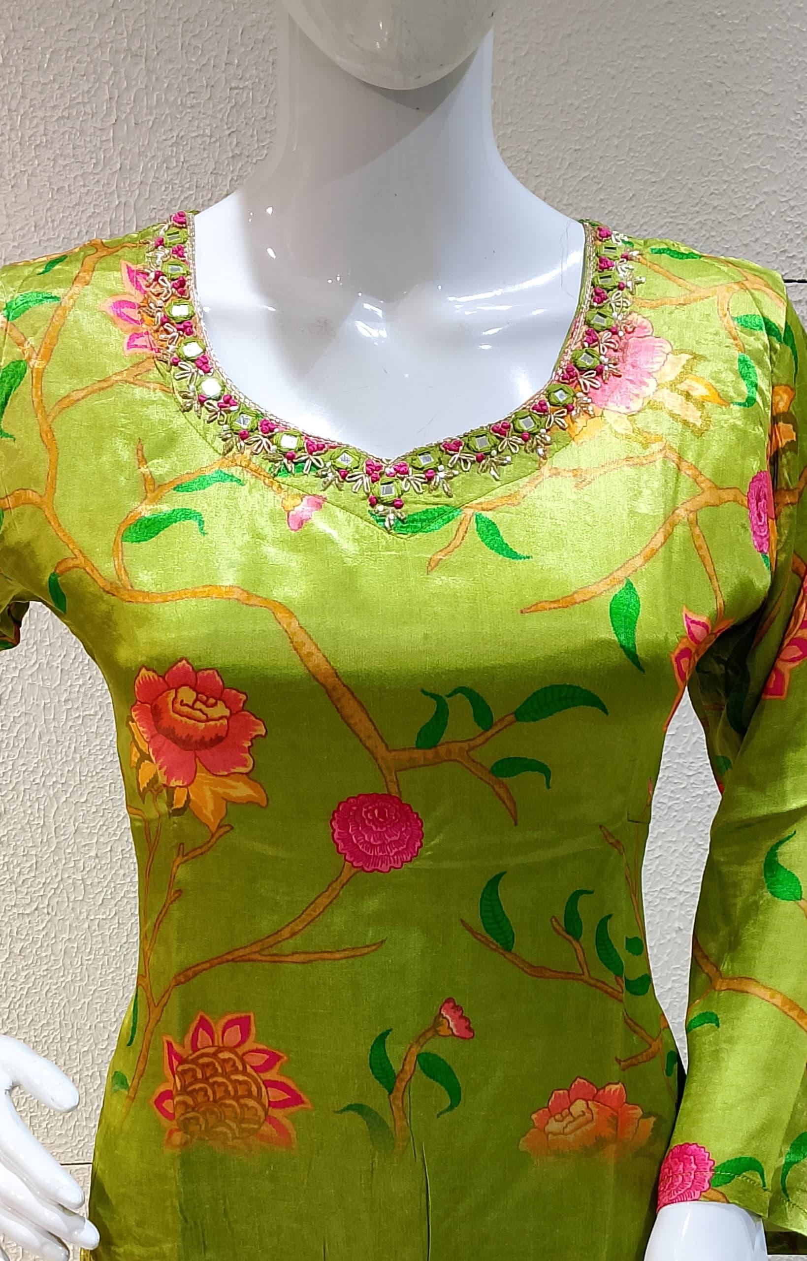 Pure Gajji Silk Floral Print Kurta With Pant