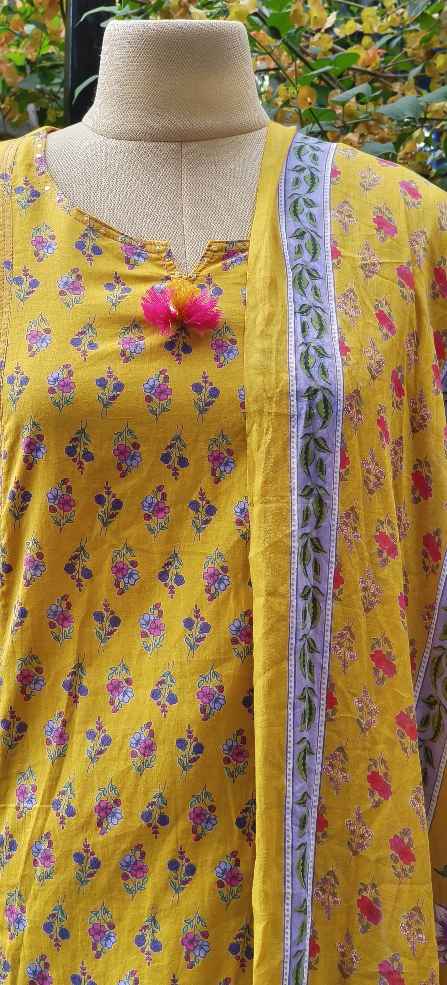 Soft Summer Cotton Printed Kurta with Pant And cotton Dupatta-07985