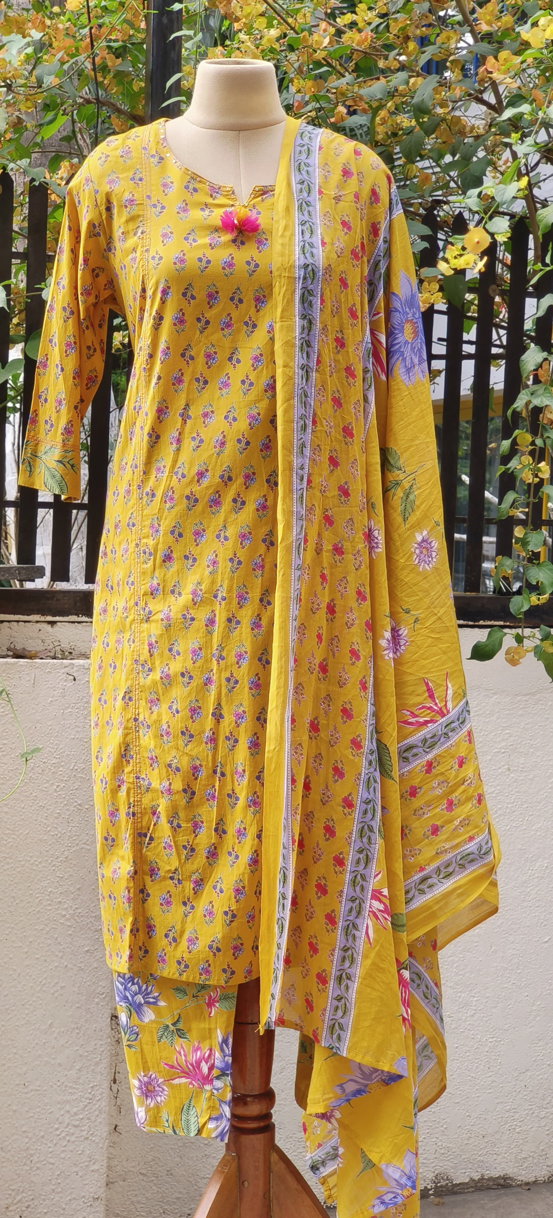 Soft Summer Cotton Printed Kurta with Pant And cotton Dupatta-07985