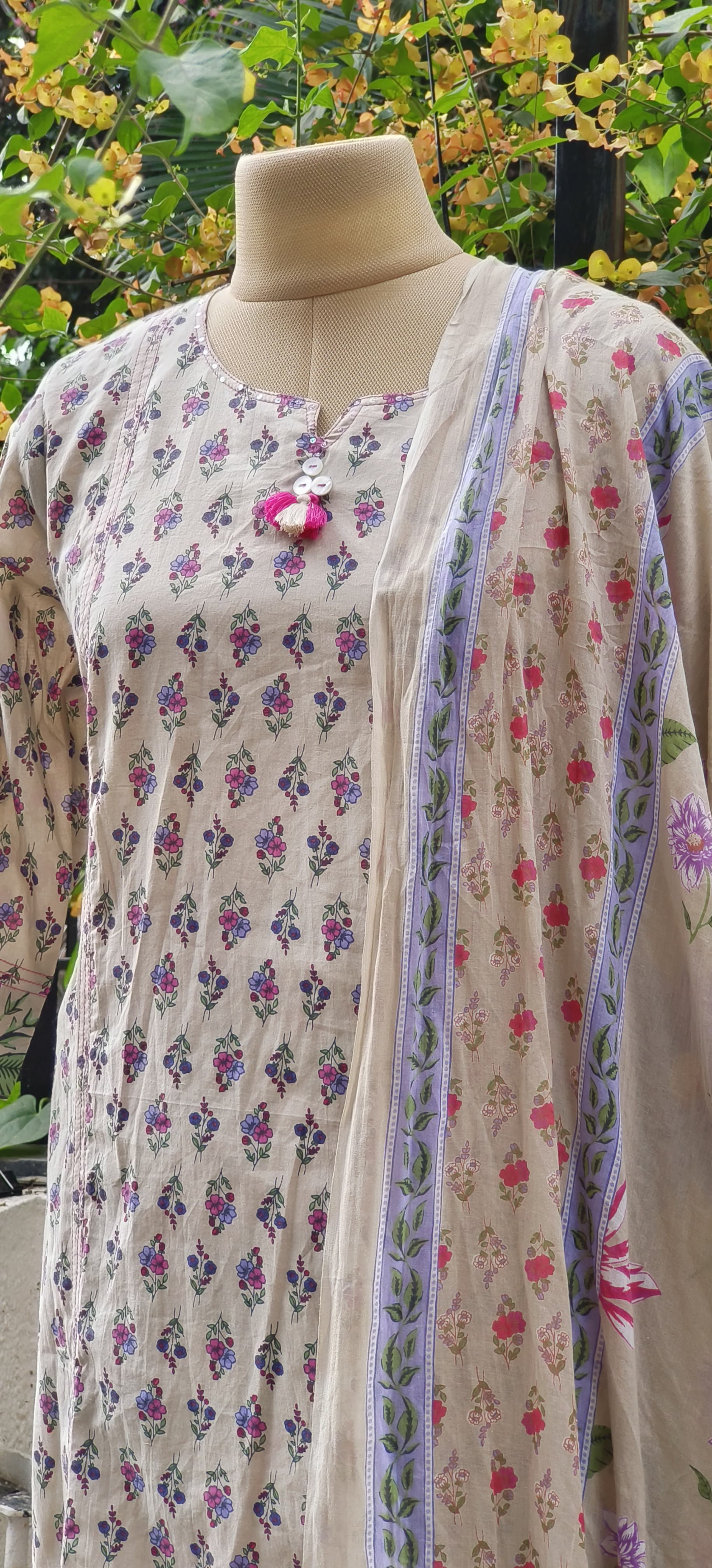 Soft Summer Cotton Printed Kurta with Pant And cotton Dupatta-07985