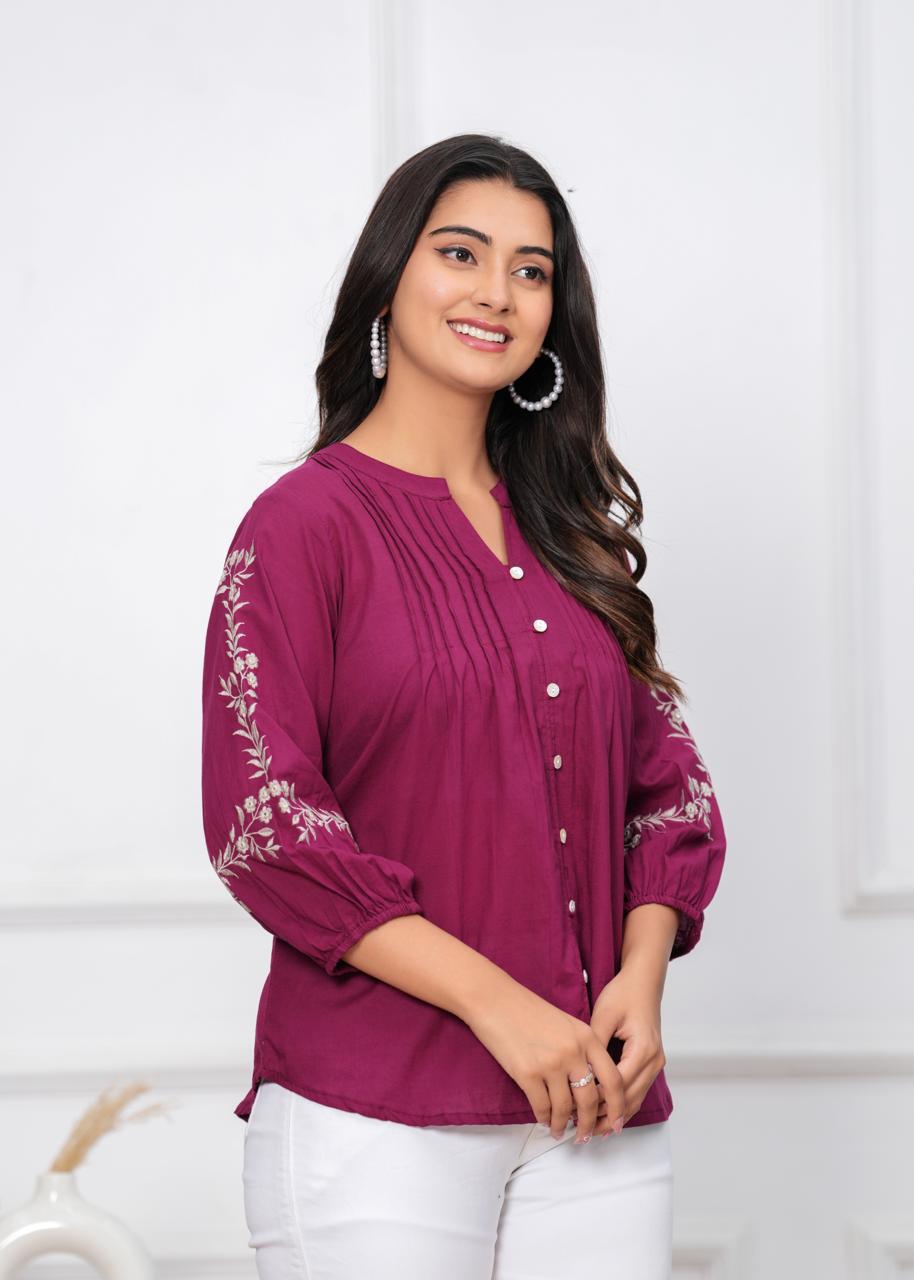 Cotton Embroidered Sleeves Only Short Kurti-8470-69