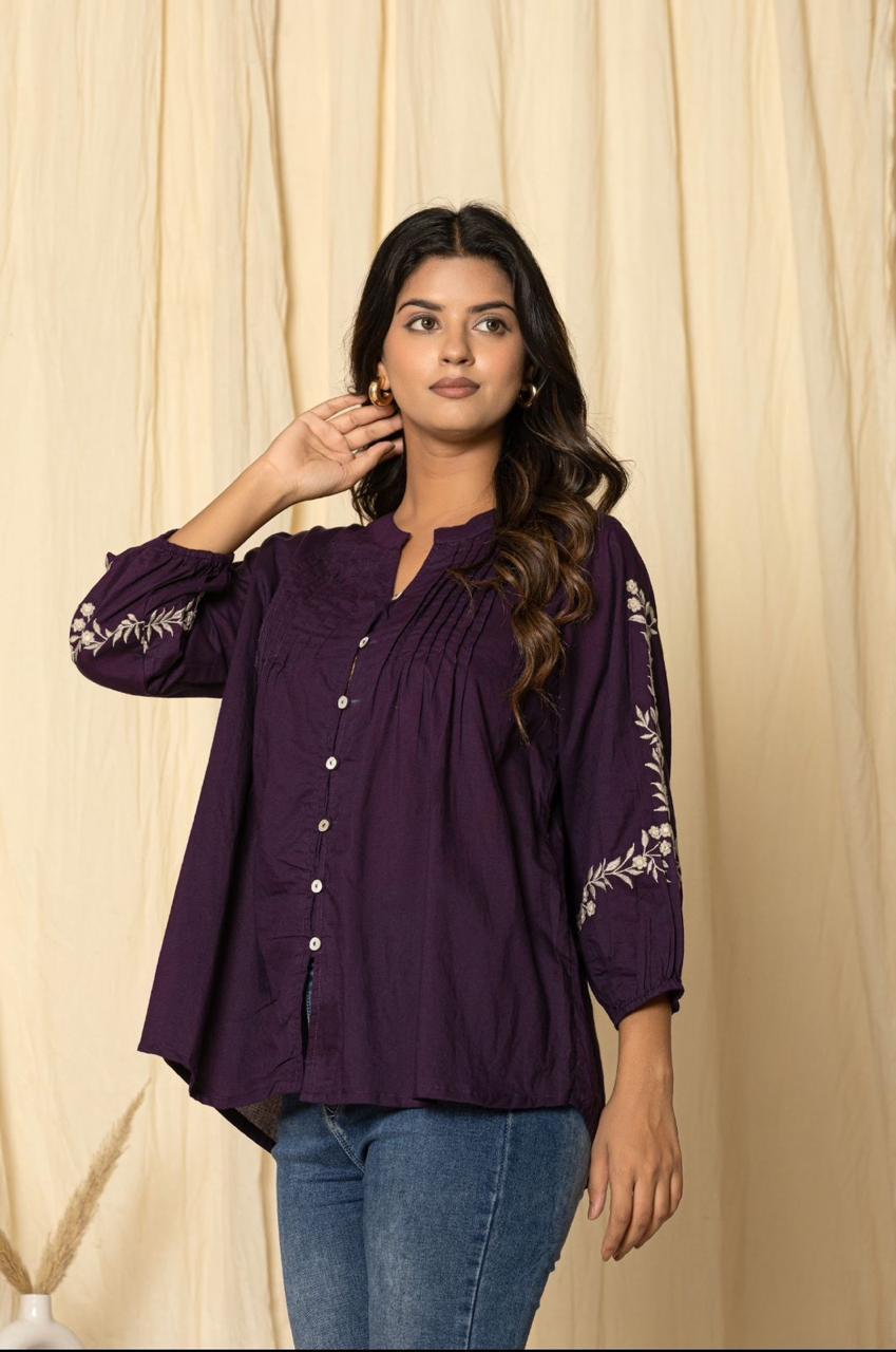 Cotton Embroidered Sleeves Only Short Kurti-8470-69