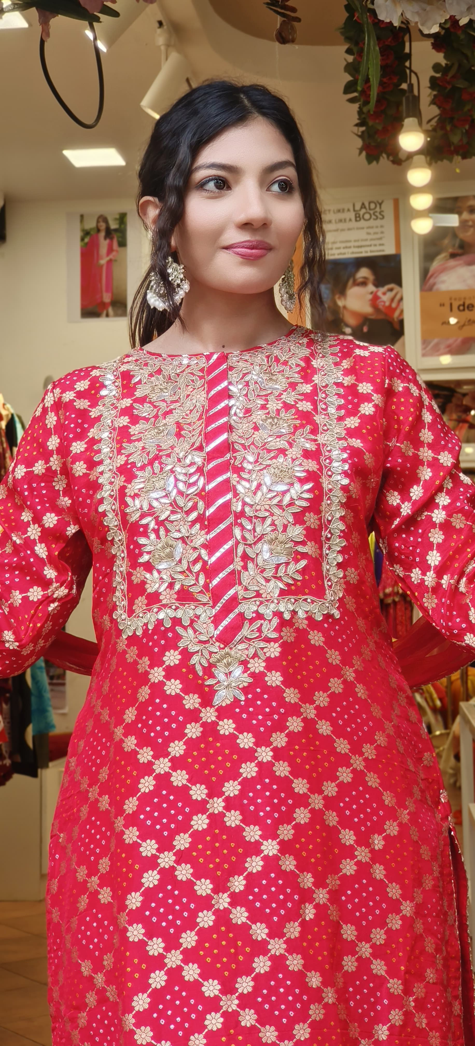 "Elegant Banarasi Silk Embroidered Kurta with Flared Sharara and Graceful Dupatta-08726-08725