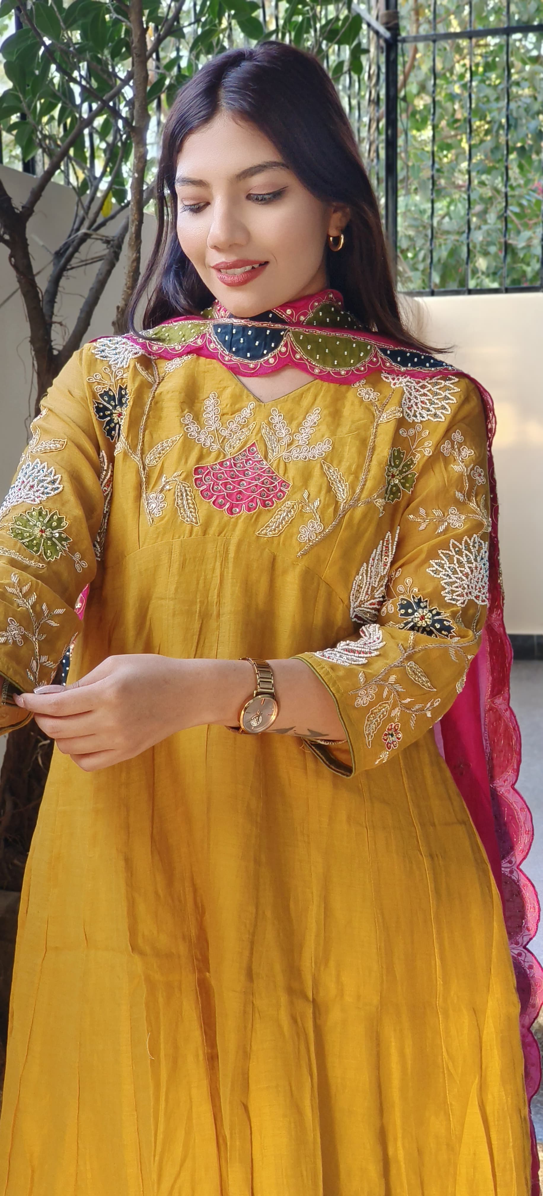 Beautiful Mal Chanderi Zardozi And Bead Work Full Set-08830-58829