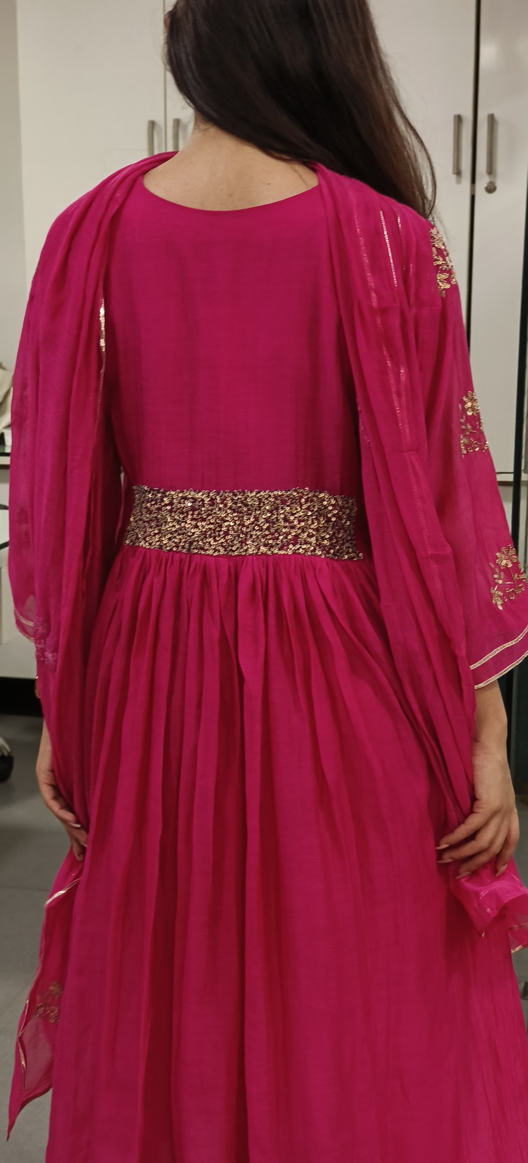 Beautiful Aline Mall chanderi Embroidered Neck Kurta with Bottom And Dupatta-08853-08854