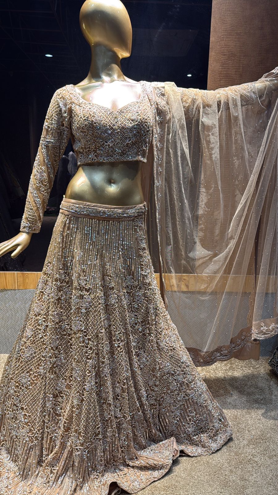 Luxurious Gold Embellished Lehenga with Embroidered Sleeves & Elegant Dupatta-Dispatching After 30 Days Only on Orders