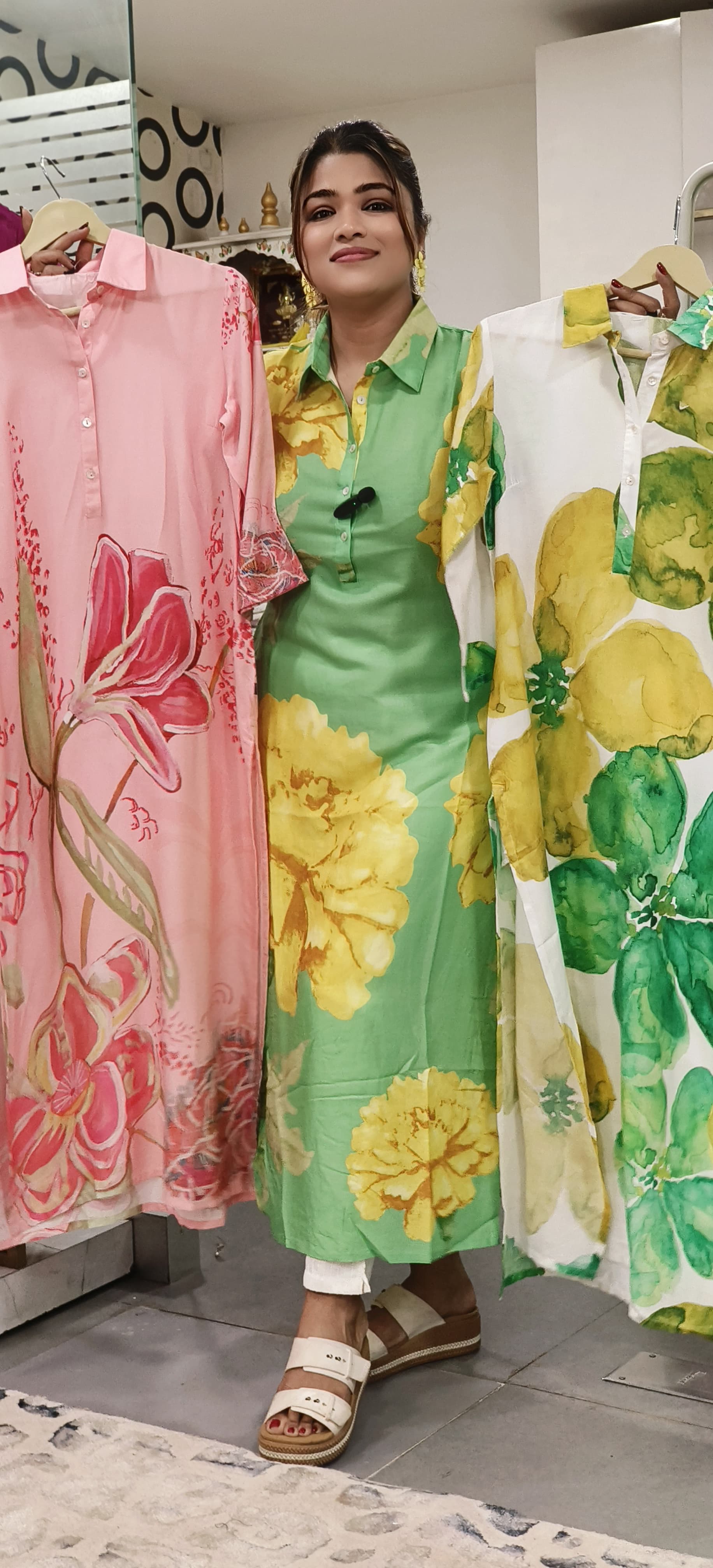 CottonSlub Collar Style Floral Print Only Kurti-09432,09433