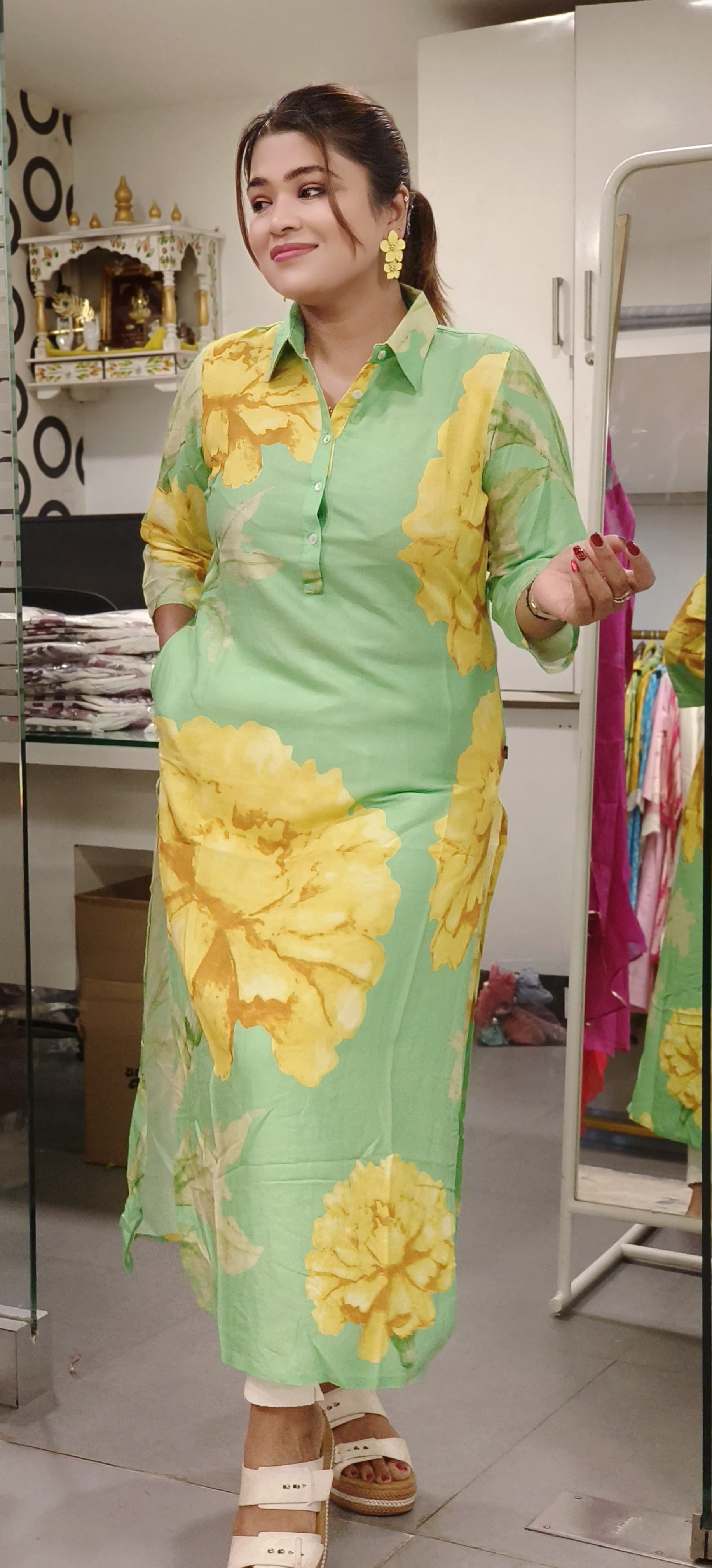 CottonSlub Collar Style Floral Print Only Kurti-09432,09433