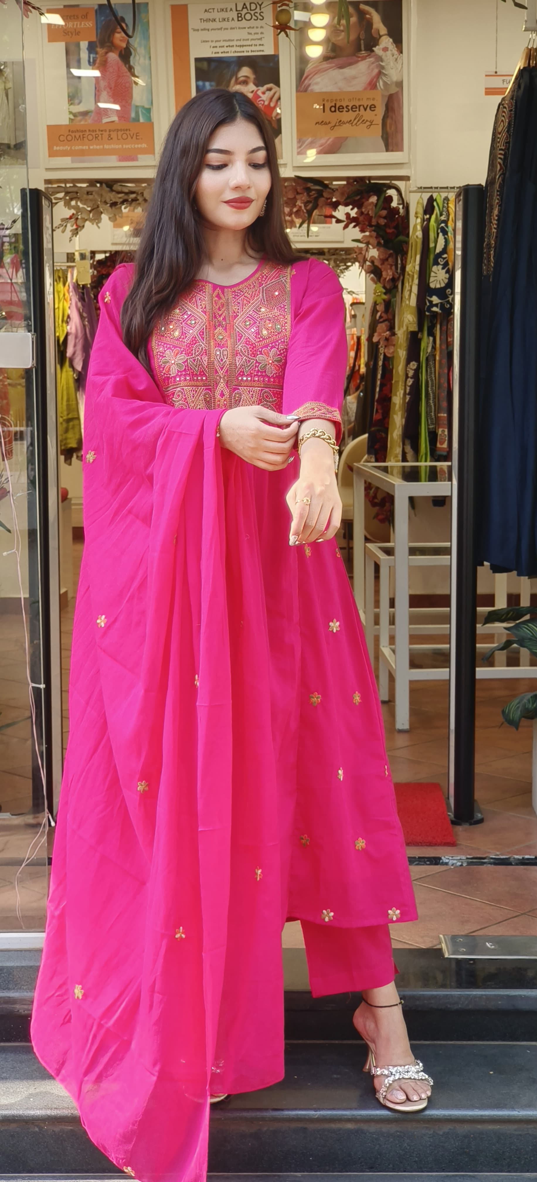A-Line Mul Cotton  Kurta Set with Embroidered Yoke & Dupatta Pure Cotton Elegance in Festive 9491,9490