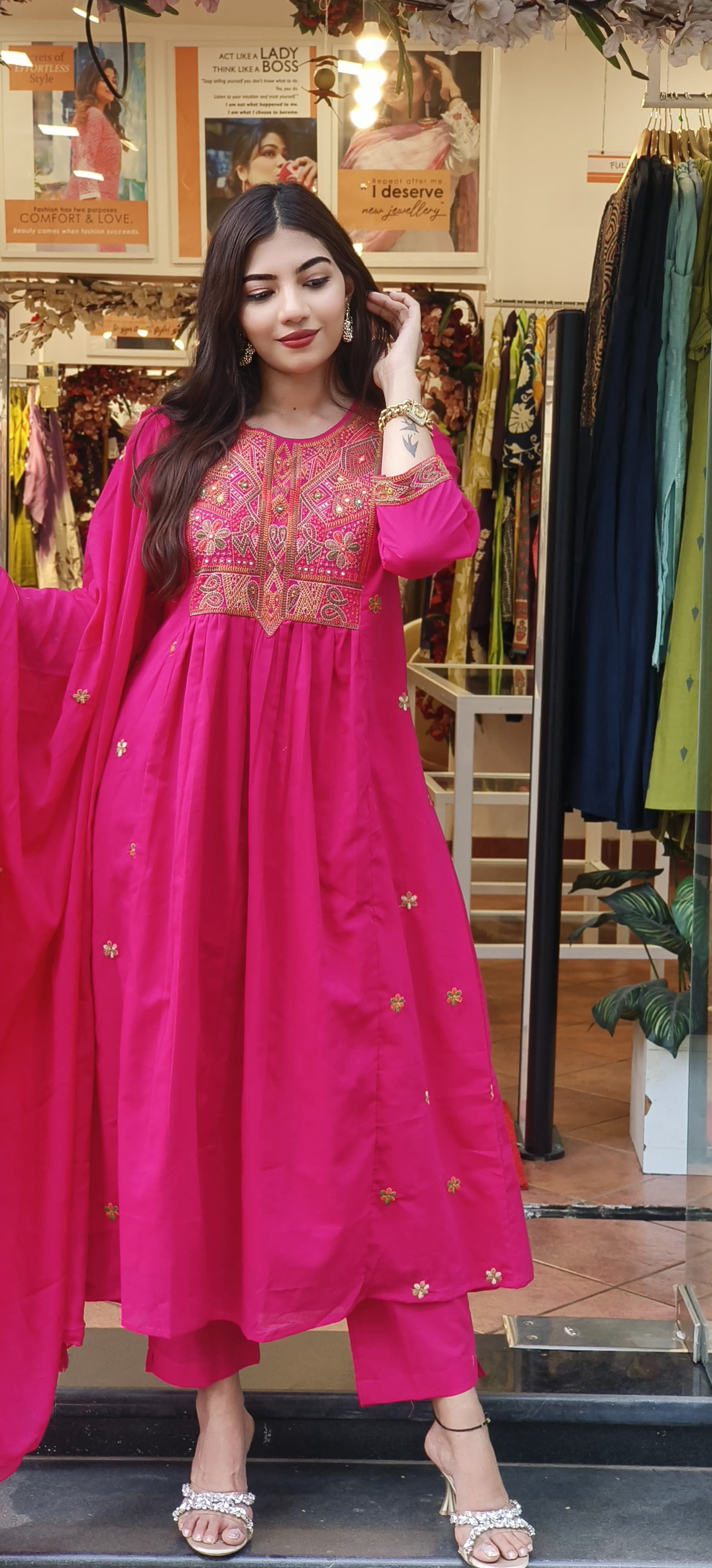 A-Line Mul Cotton  Kurta Set with Embroidered Yoke & Dupatta Pure Cotton Elegance in Festive 9491,9490