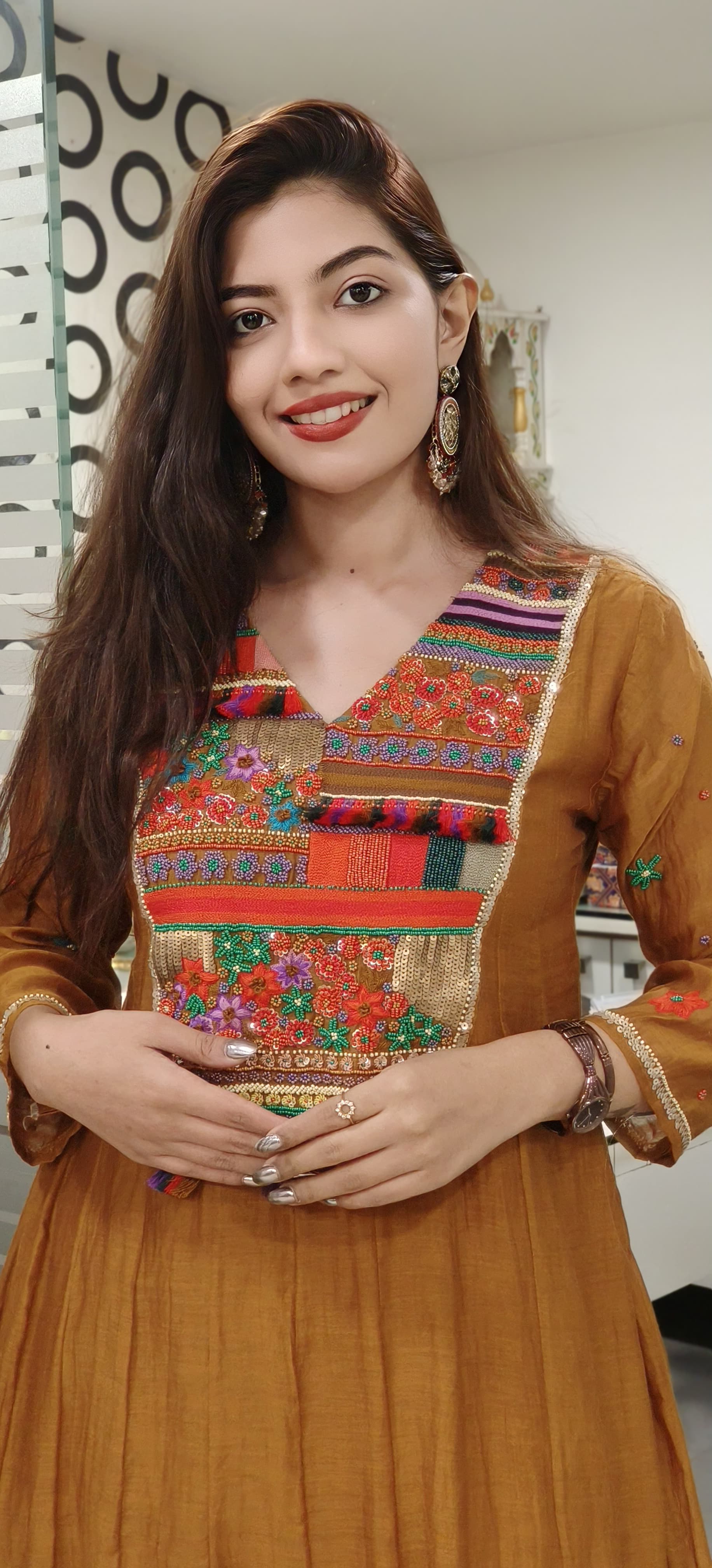 Elegance Redefined Mul Chanderi A-Line Kurta Set with Exquisite Multicolor Embroidery and-Matching Pants-9508,9509