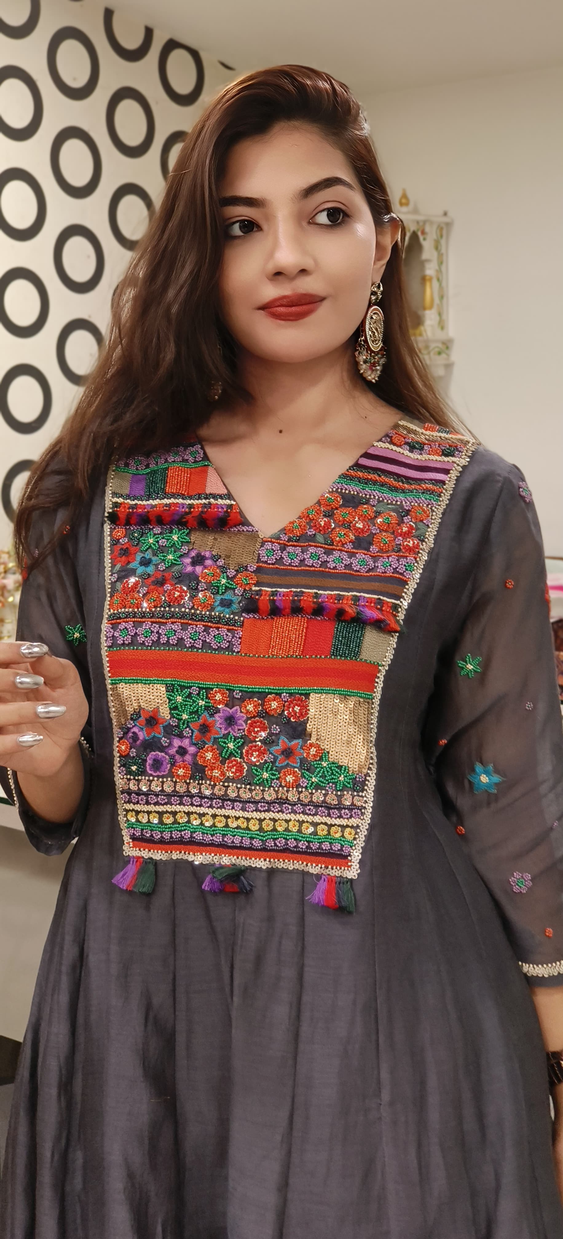Elegance Redefined Mul Chanderi A-Line Kurta Set with Exquisite Multicolor Embroidery and-Matching Pants-9508,9509