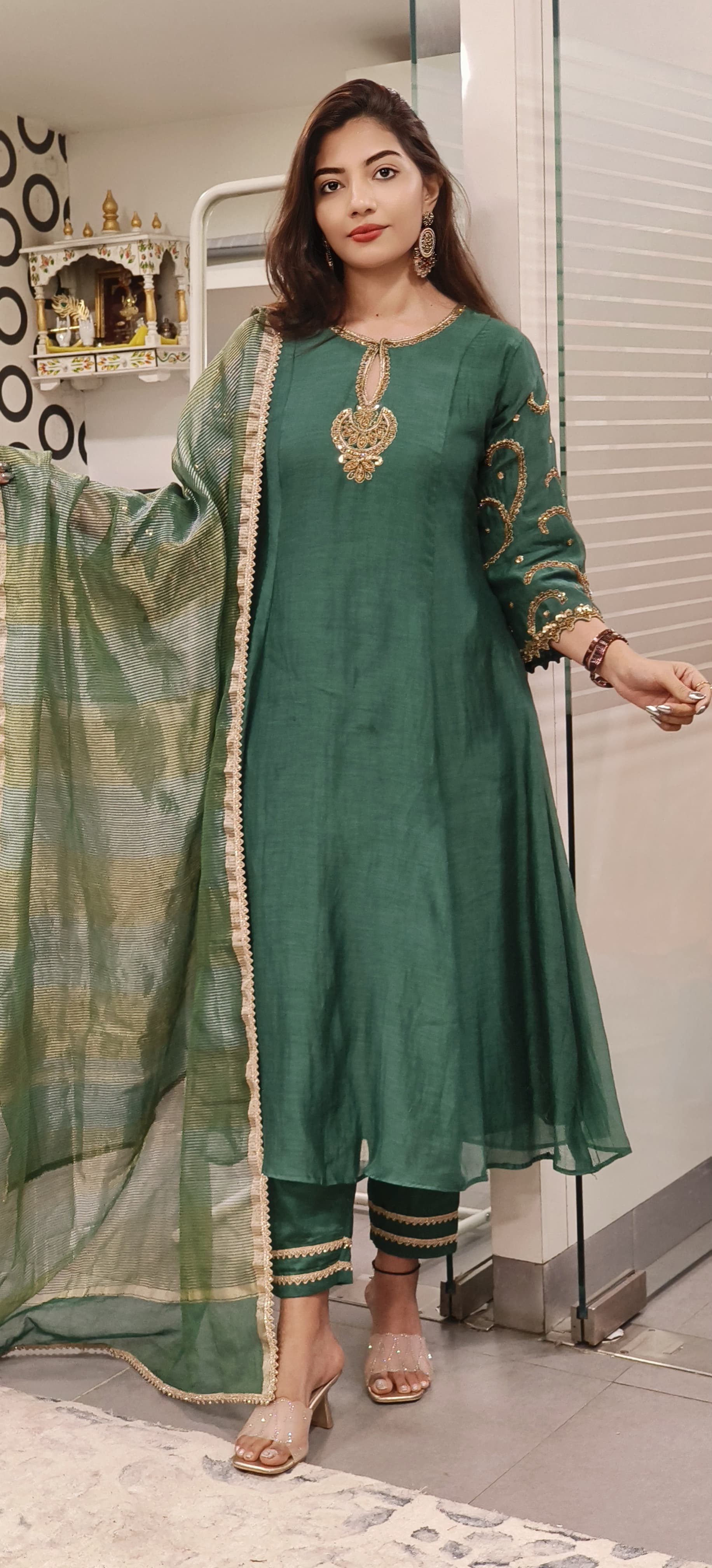 Gracefully Embroidered Mul Chanderi A-line Full Suit Set with Tissue Dupatta -9506,9507