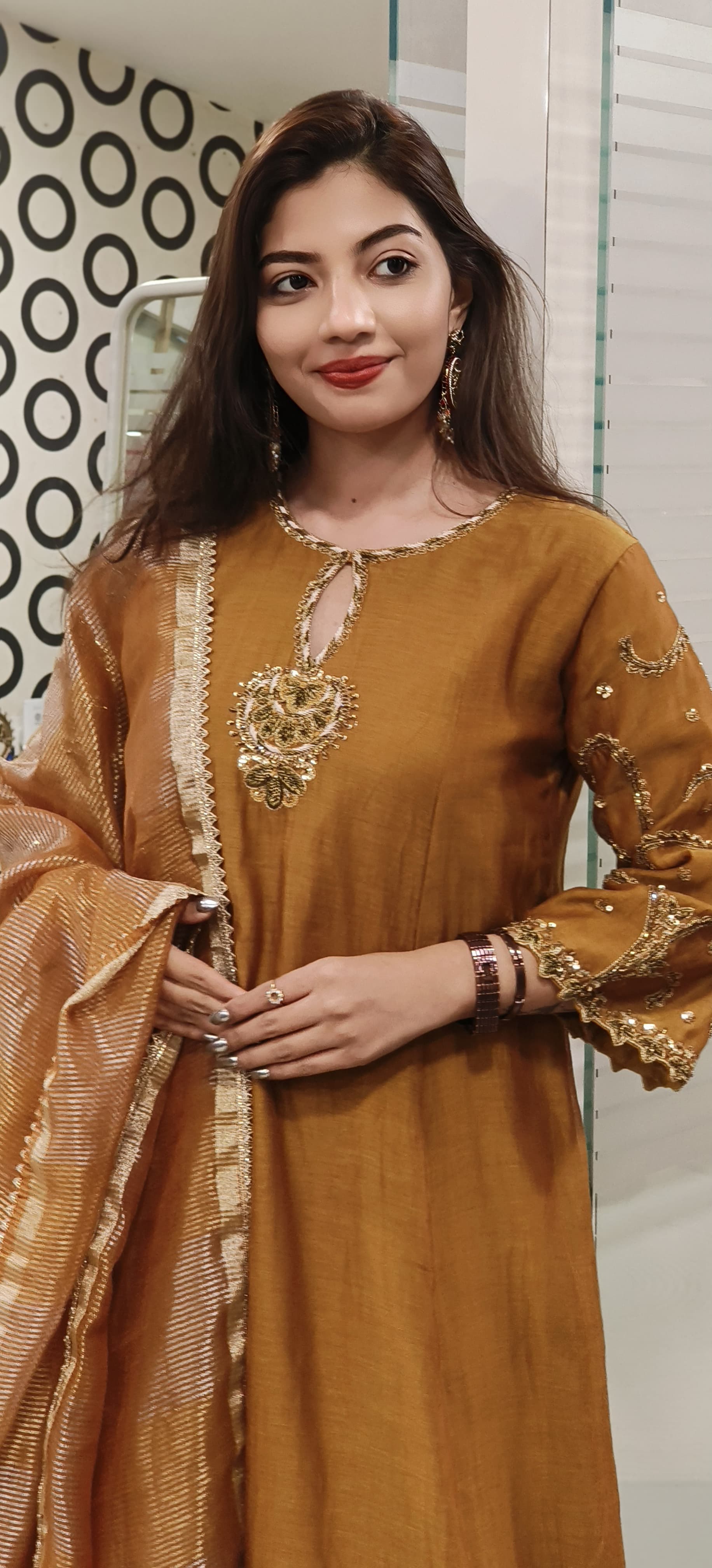 Gracefully Embroidered Mul Chanderi A-line Full Suit Set with Tissue Dupatta -9506,9507