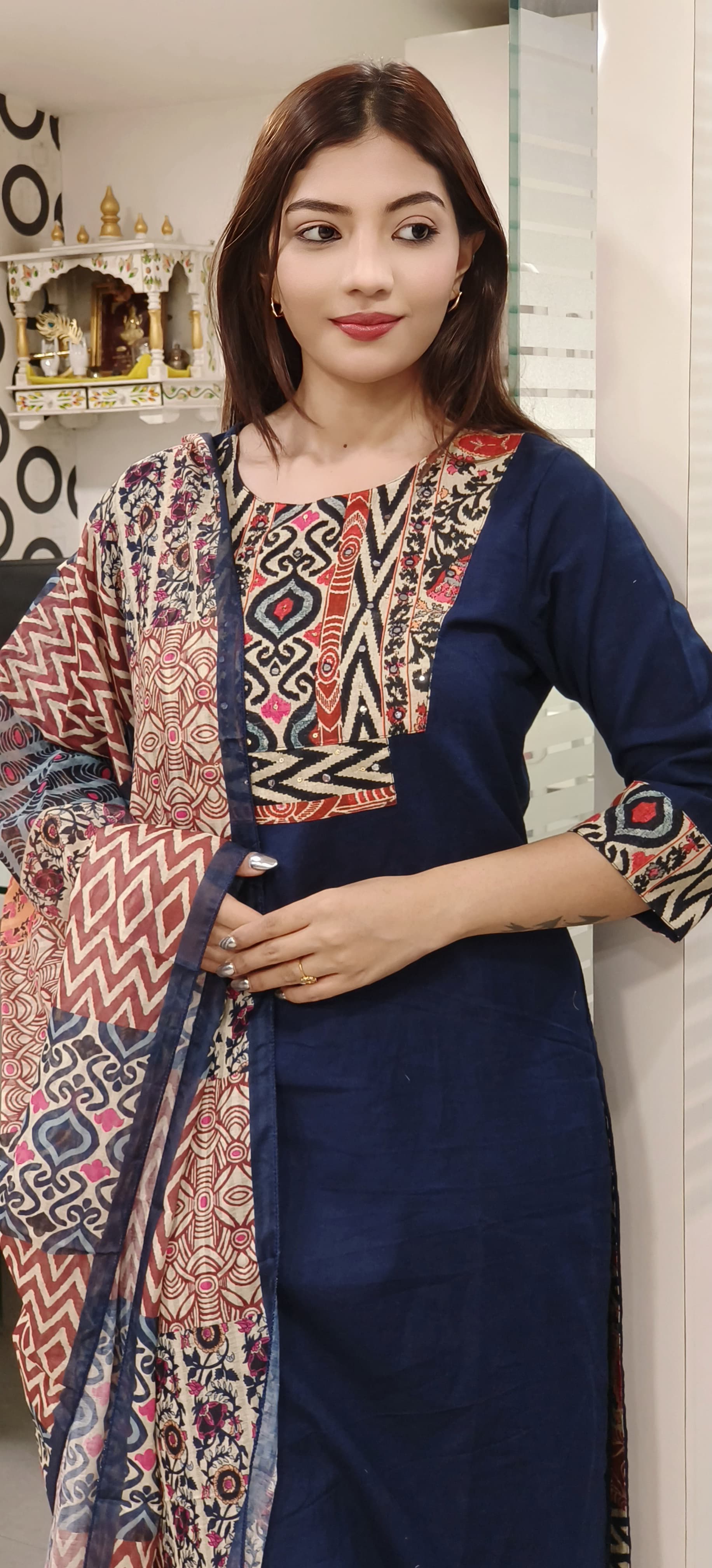 Beautiful Patch Printed Yoke Linen Cotton Full suit Set with Printed Dupatta-9536,9537