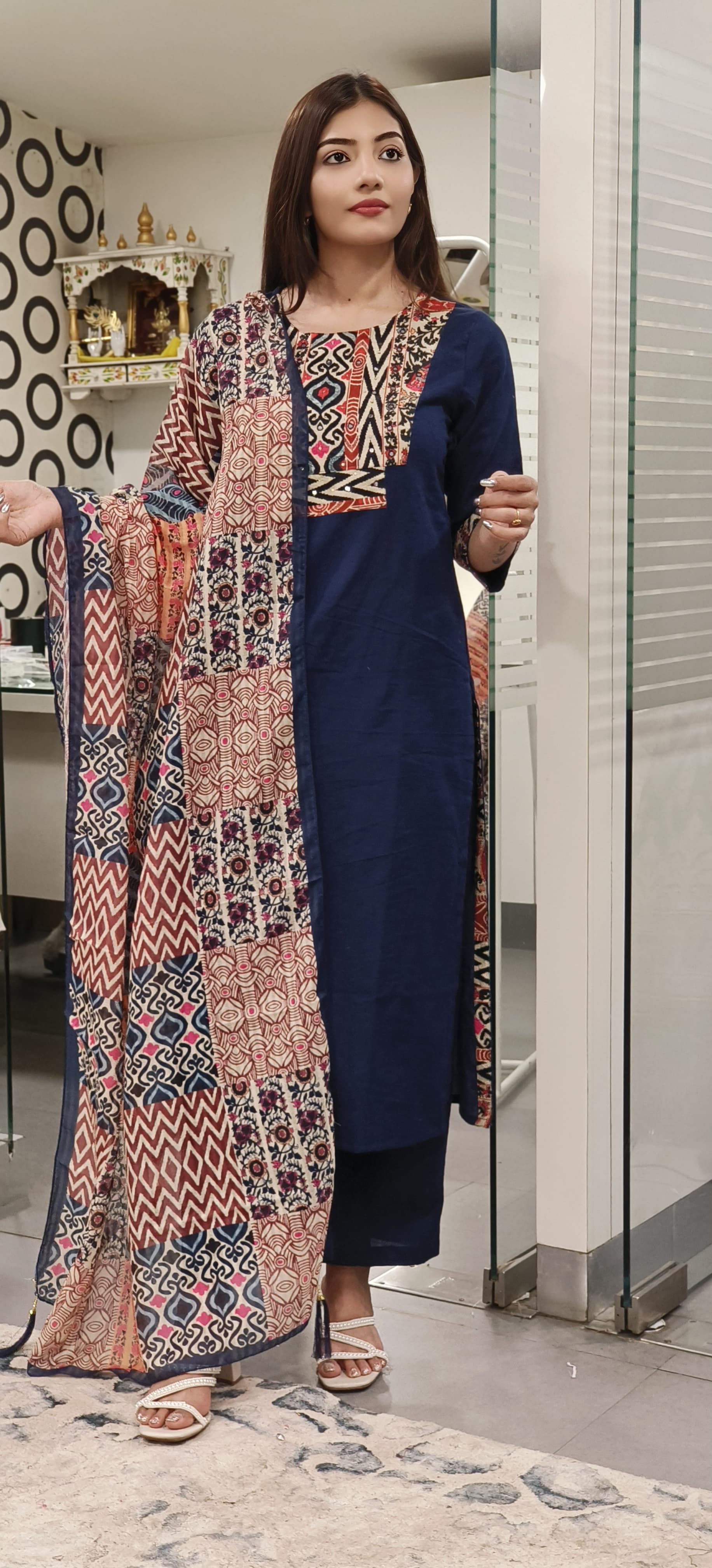 Beautiful Patch Printed Yoke Linen Cotton Full suit Set with Printed Dupatta-9536,9537
