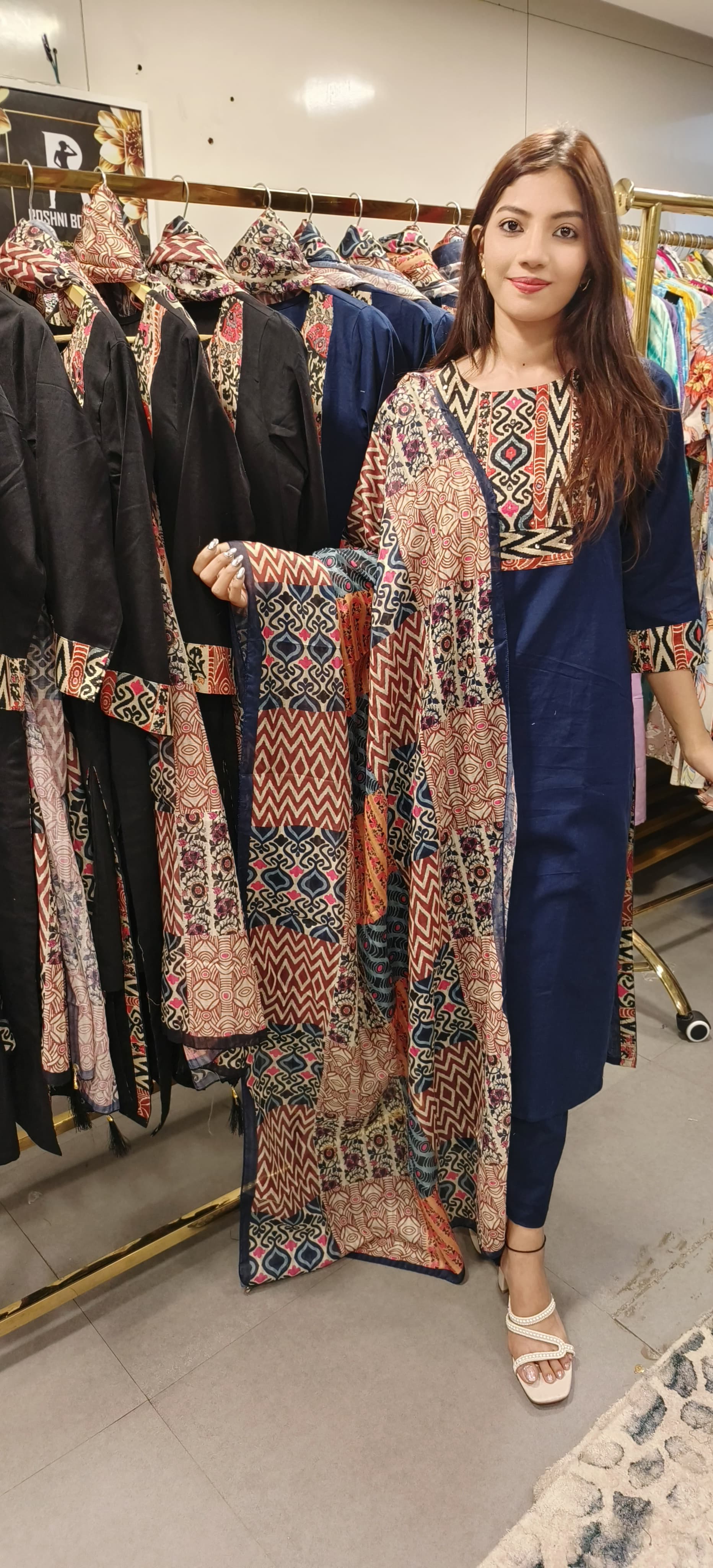 Beautiful Patch Printed Yoke Linen Cotton Full suit Set with Printed Dupatta-9536,9537