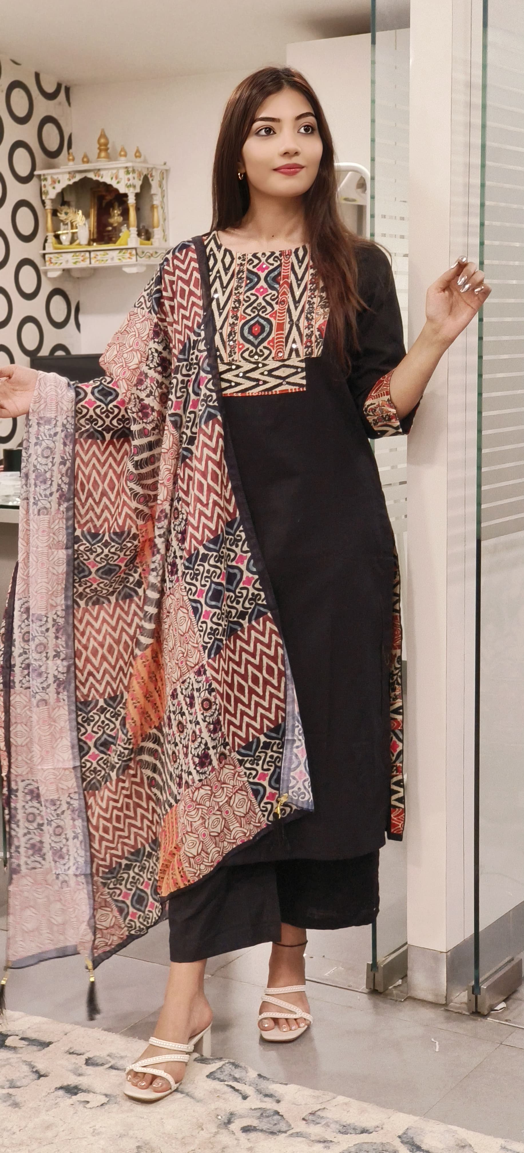 Beautiful Patch Printed Yoke Linen Cotton Full suit Set with Printed Dupatta-9536,9537