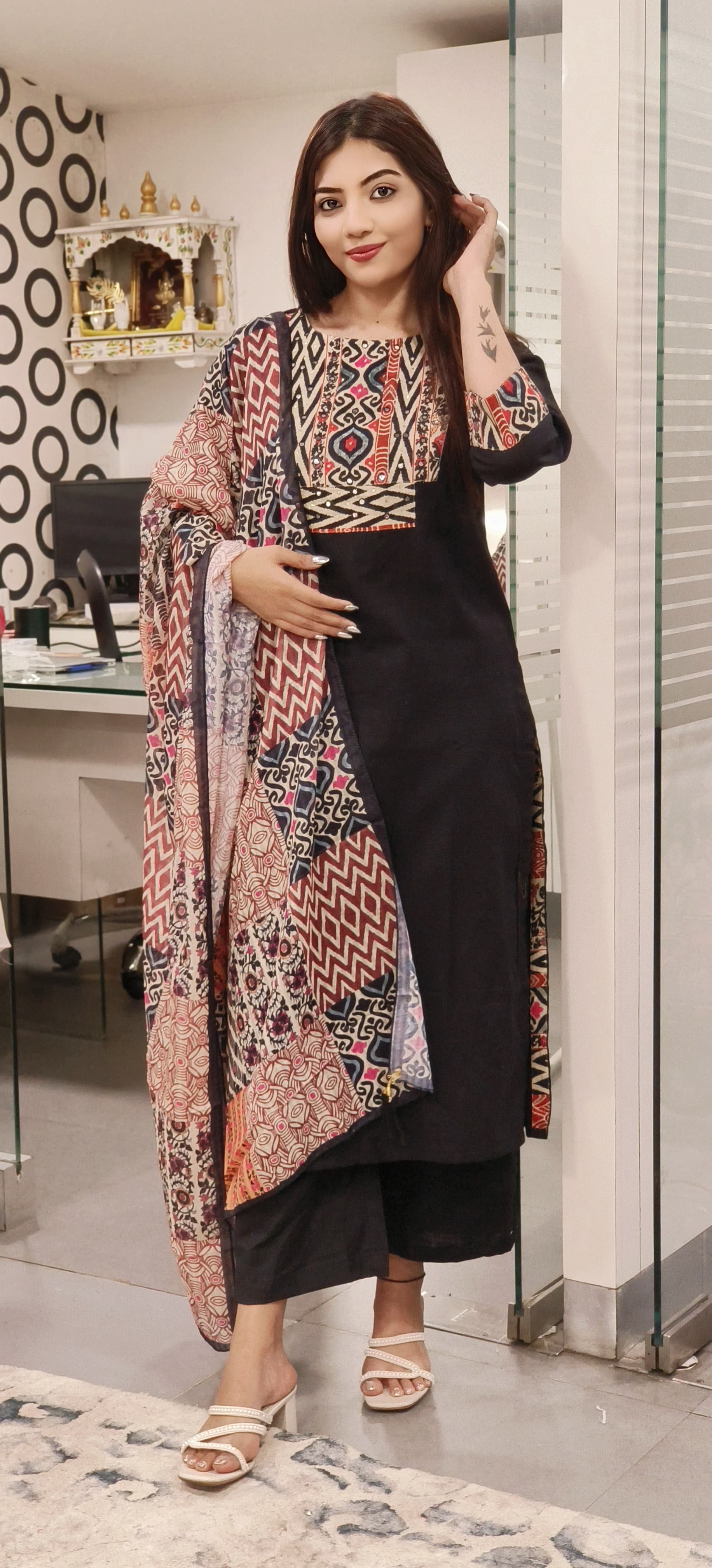 Beautiful Patch Printed Yoke Linen Cotton Full suit Set with Printed Dupatta-9536,9537