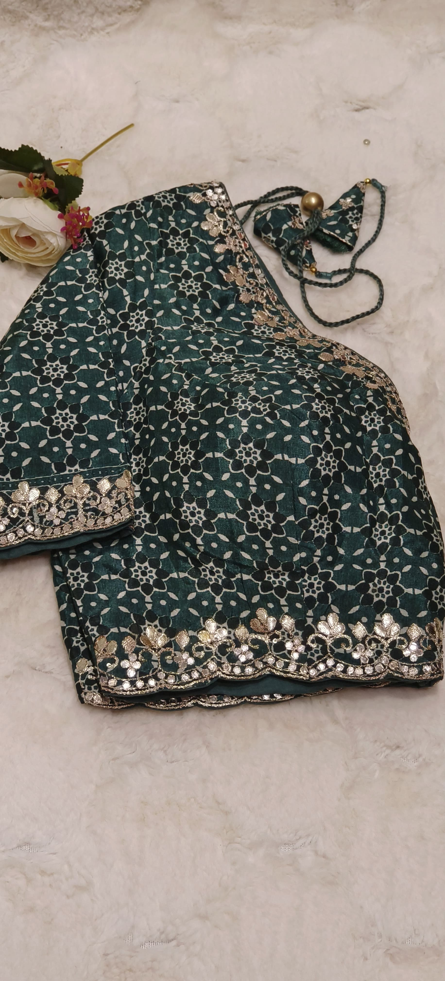 Printed Muslin Designer Gotta patti work Saree with Stiched Blouse