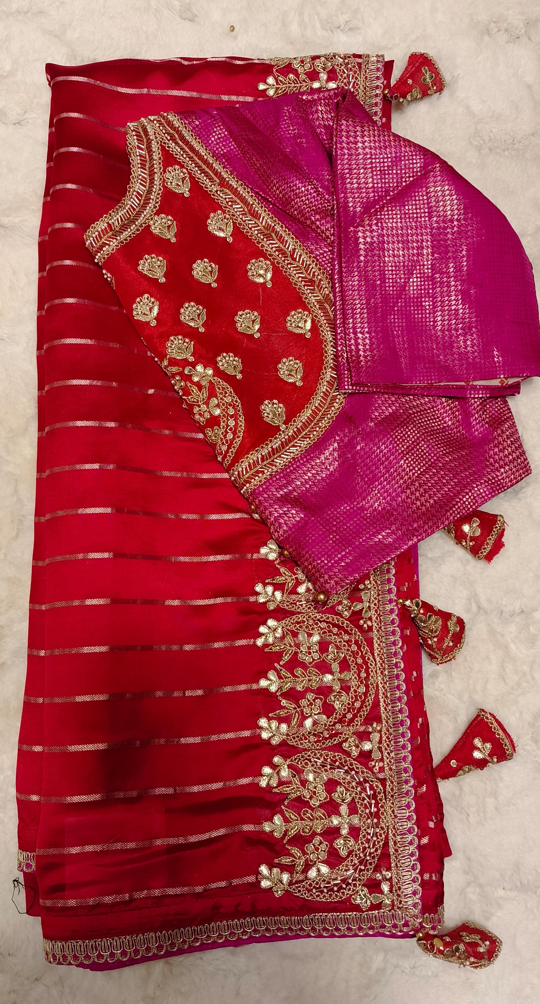 Heavy Zari Work Dupian Silk Designer Saree With Stiched Padded Blouse