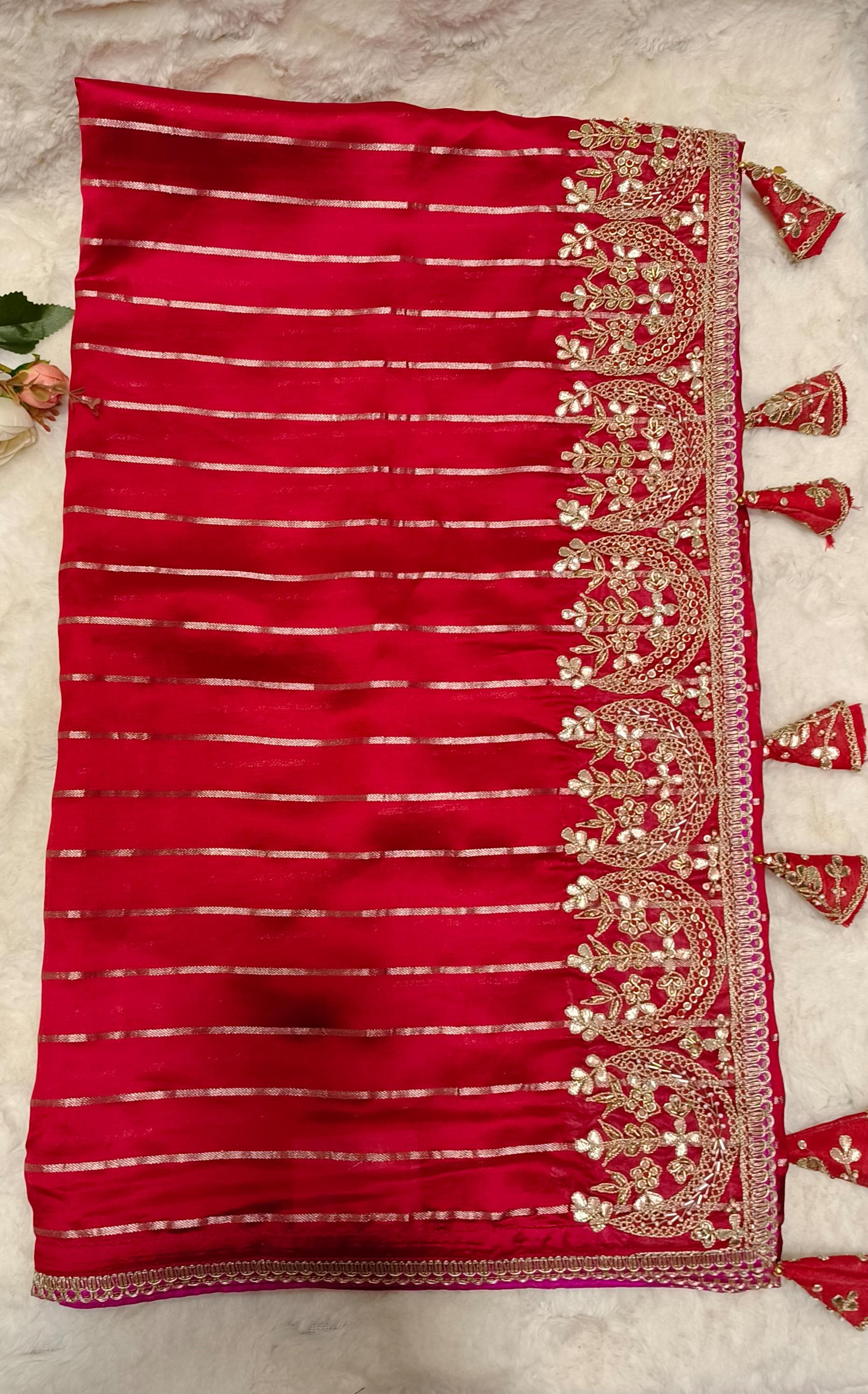 Heavy Zari Work Dupian Silk Designer Saree With Stiched Padded Blouse