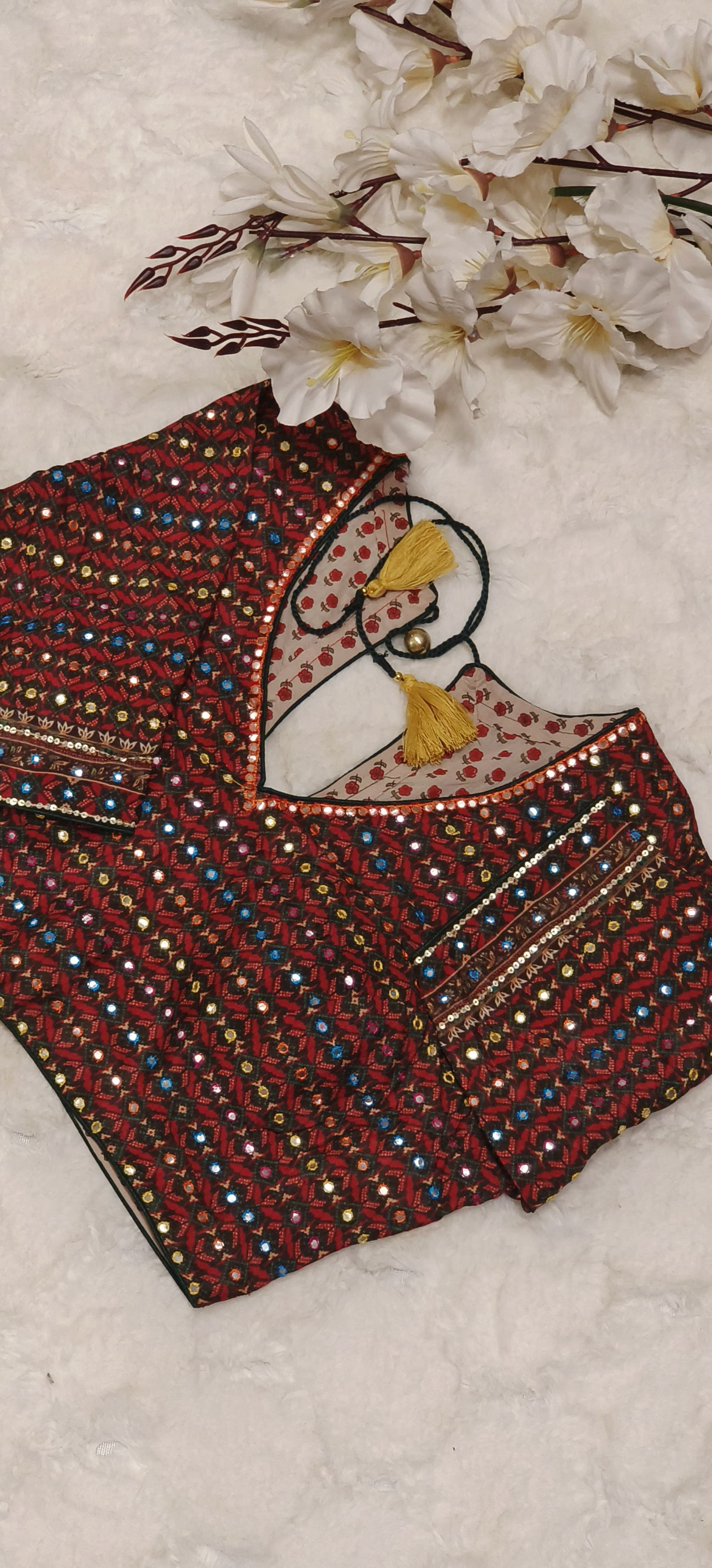 Muslin Fabric Multi Colored Embroidered Pallu Saree With Padded  stitched Blouse