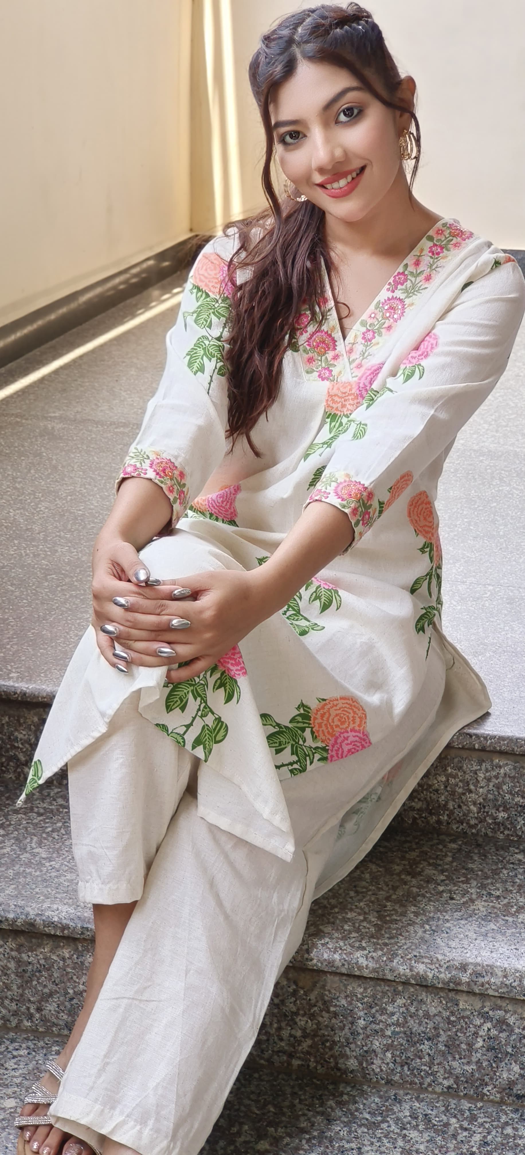 Casual Wear Kurta Pant Set in Flex Cotton-