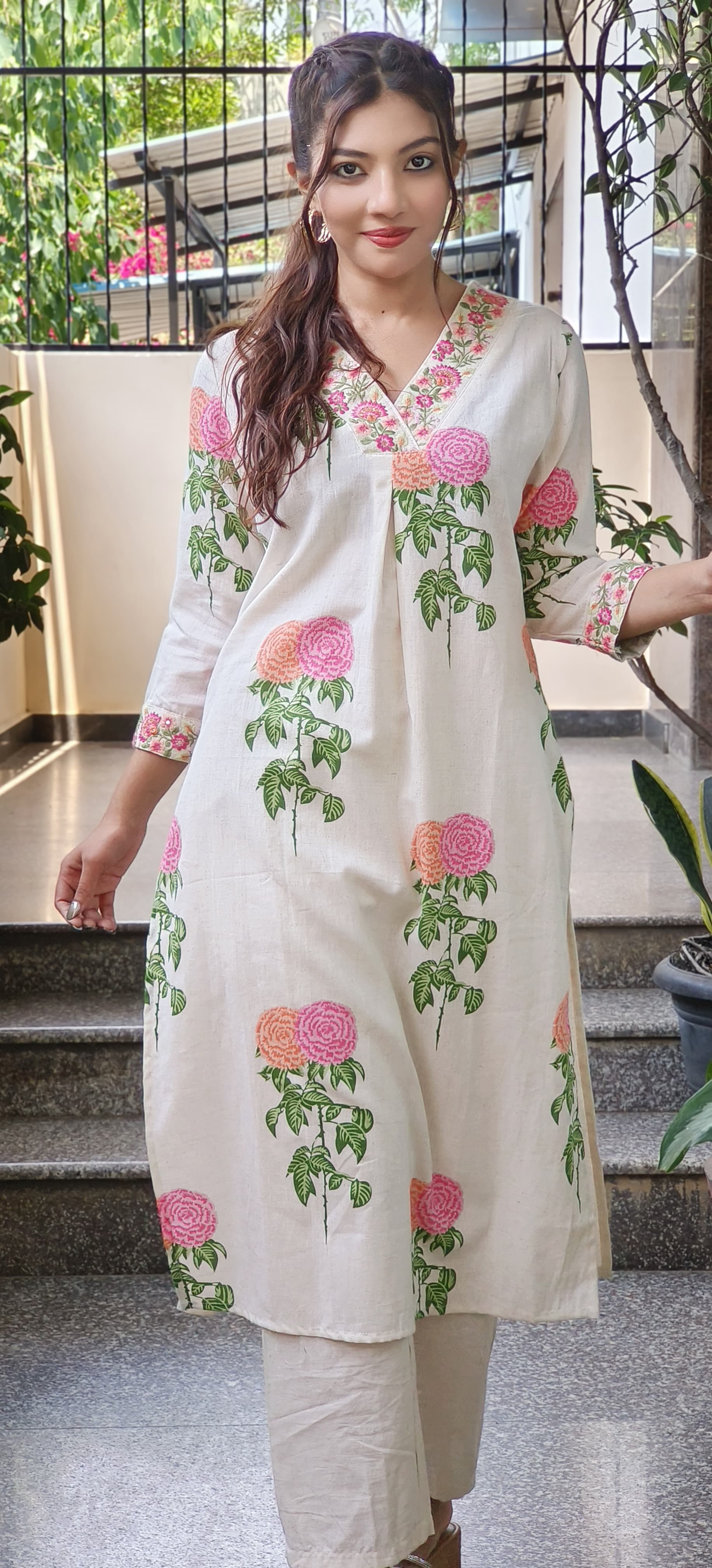 Casual Wear Kurta Pant Set in Flex Cotton-