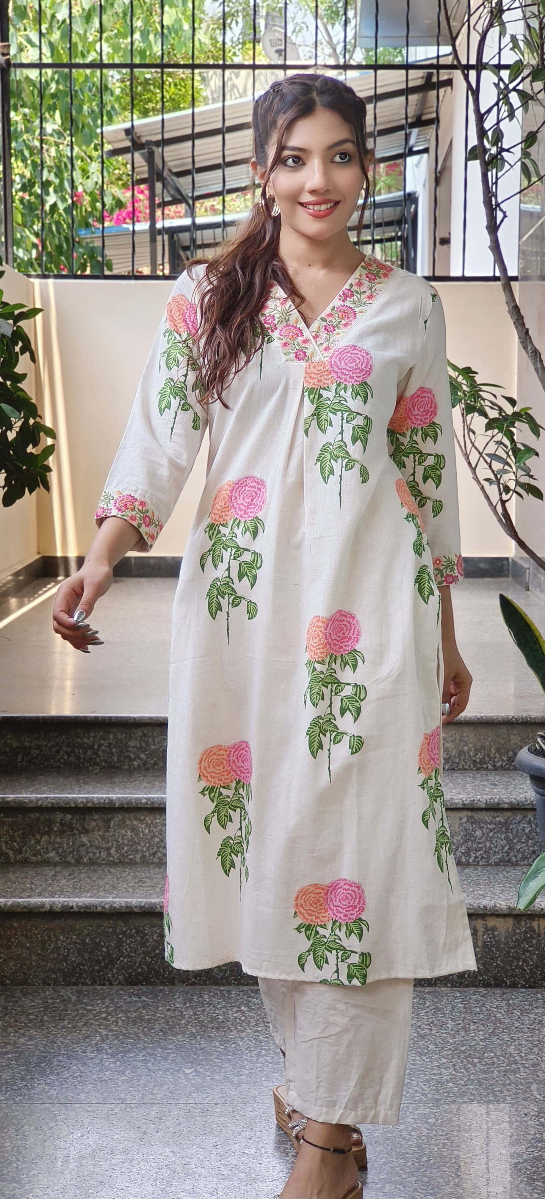 Casual Wear Kurta Pant Set in Flex Cotton-