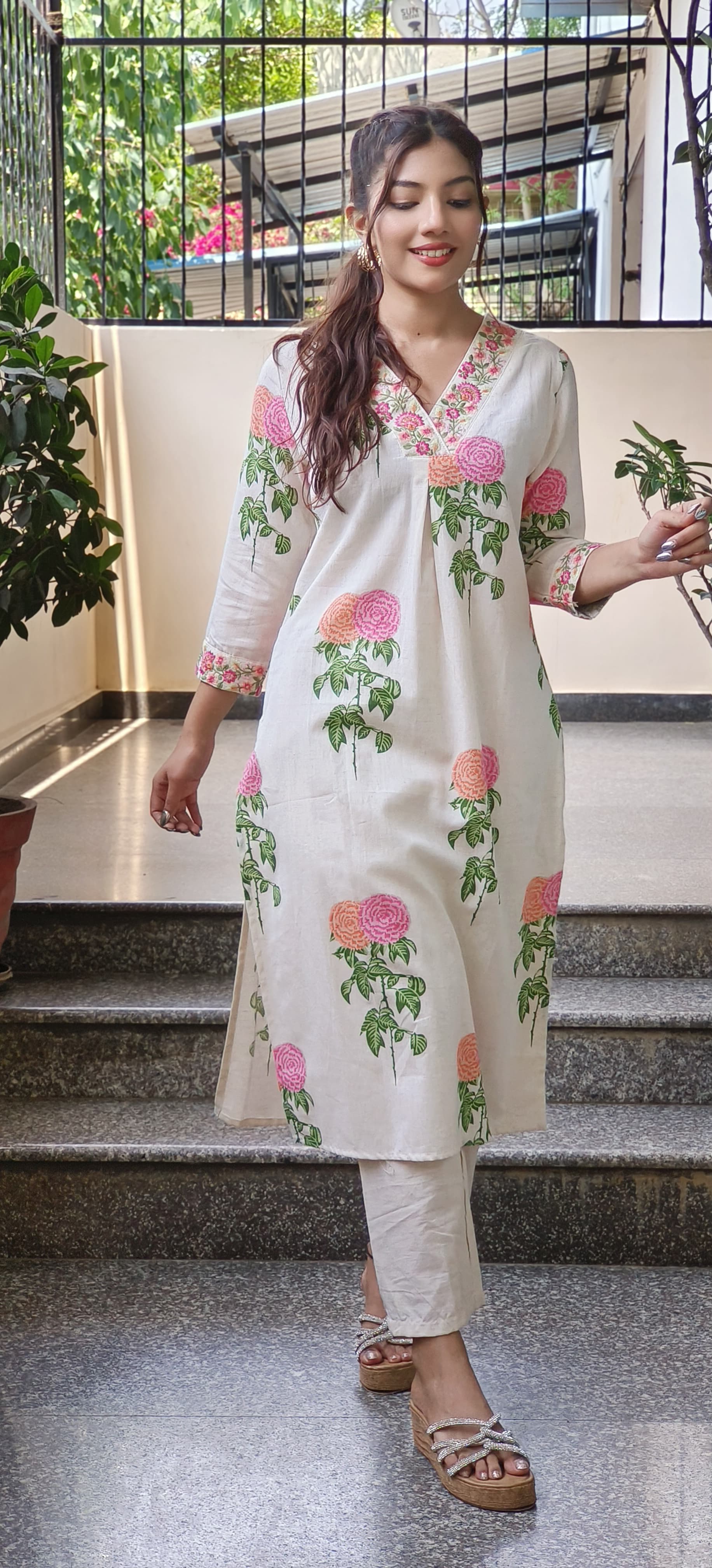 Casual Wear Kurta Pant Set in Flex Cotton-