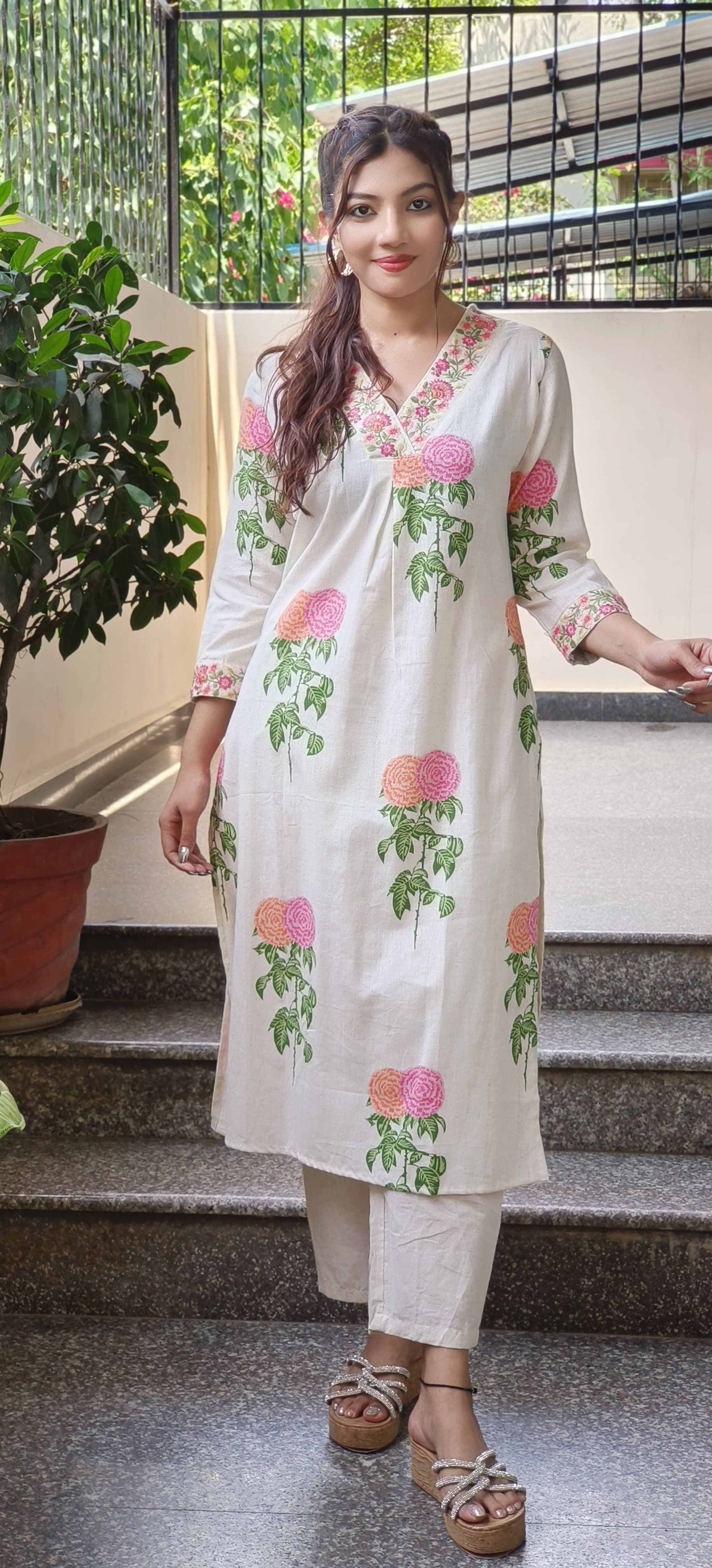 Casual Wear Kurta Pant Set in Flex Cotton-