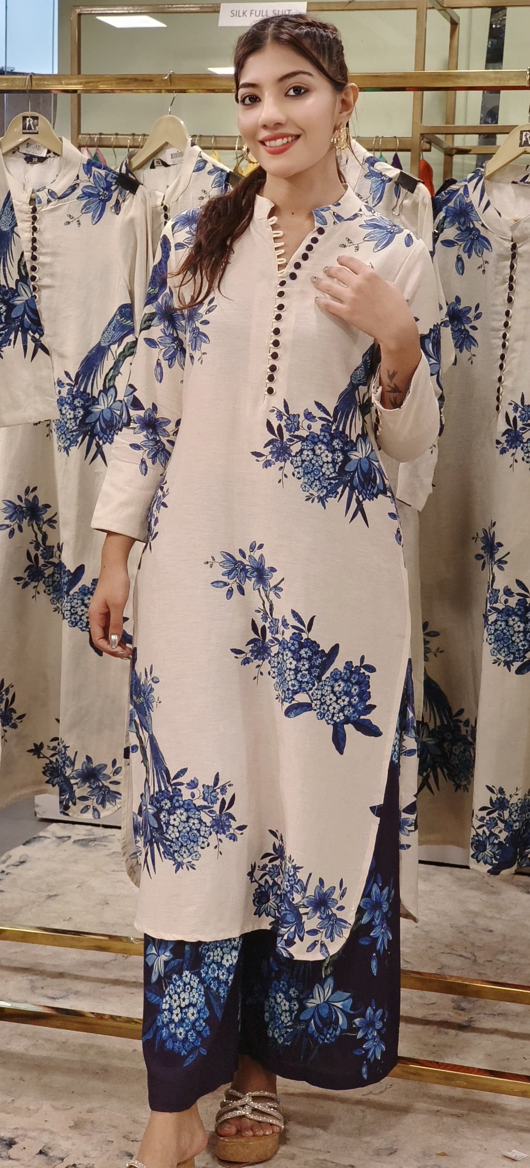 Casual Wear Linen Cotton Floral Print Kurta  With Loose Printed Palazzo