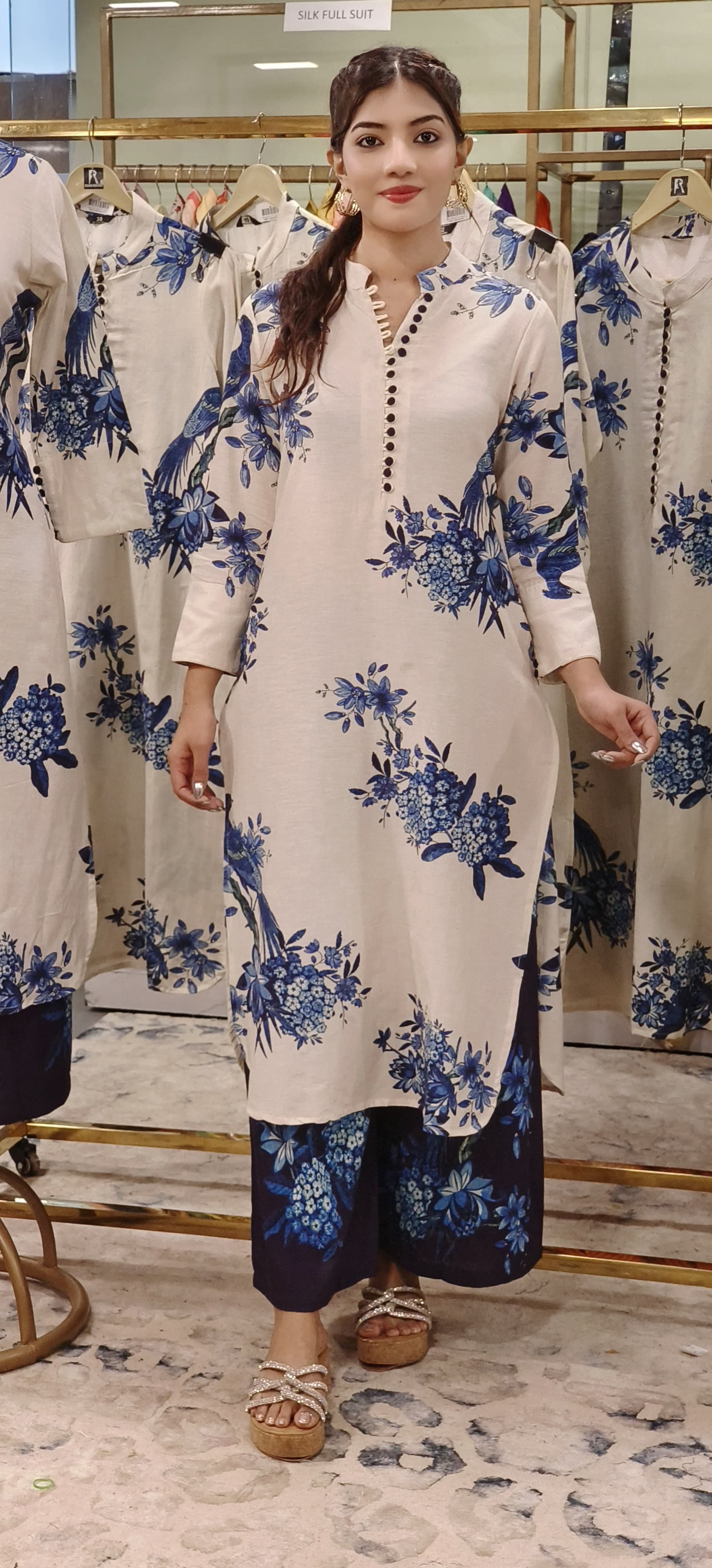Casual Wear Linen Cotton Floral Print Kurta  With Loose Printed Palazzo