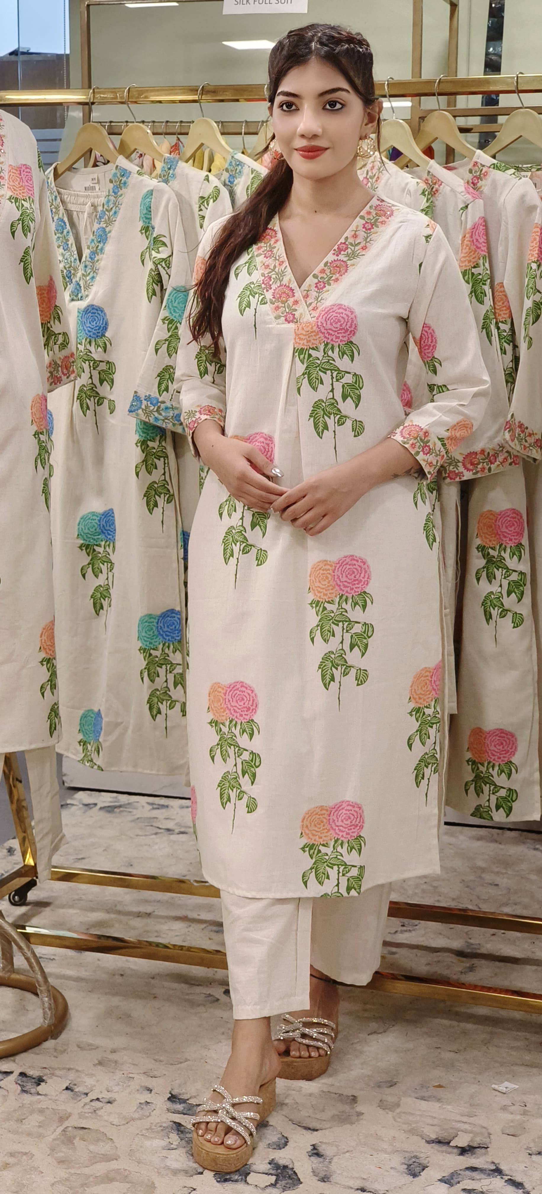 Casual Wear Kurta Pant Set in Flex Cotton-